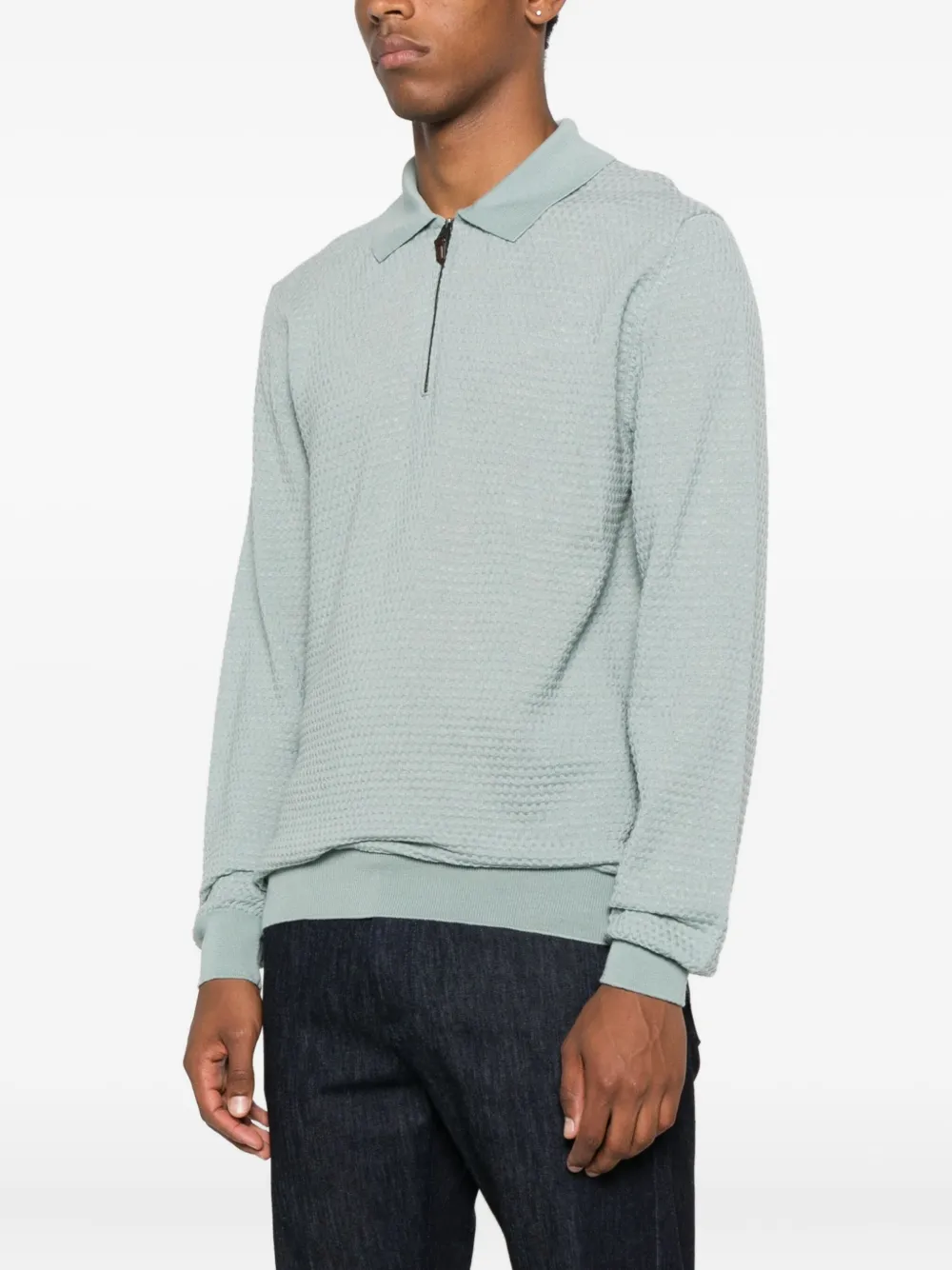 Canali Poloshirt met hals met rits Groen