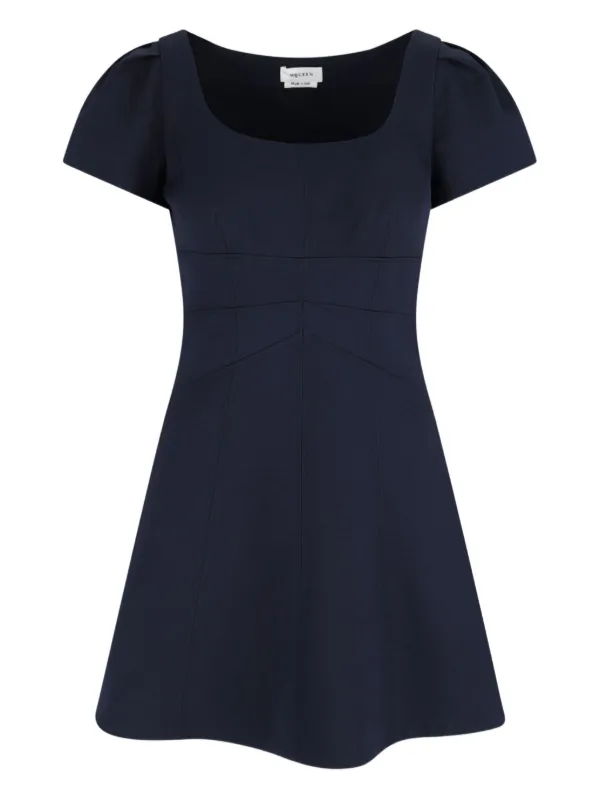 Alexander Mcqueen Gathered-sleeves Mini Day Dress - Blue