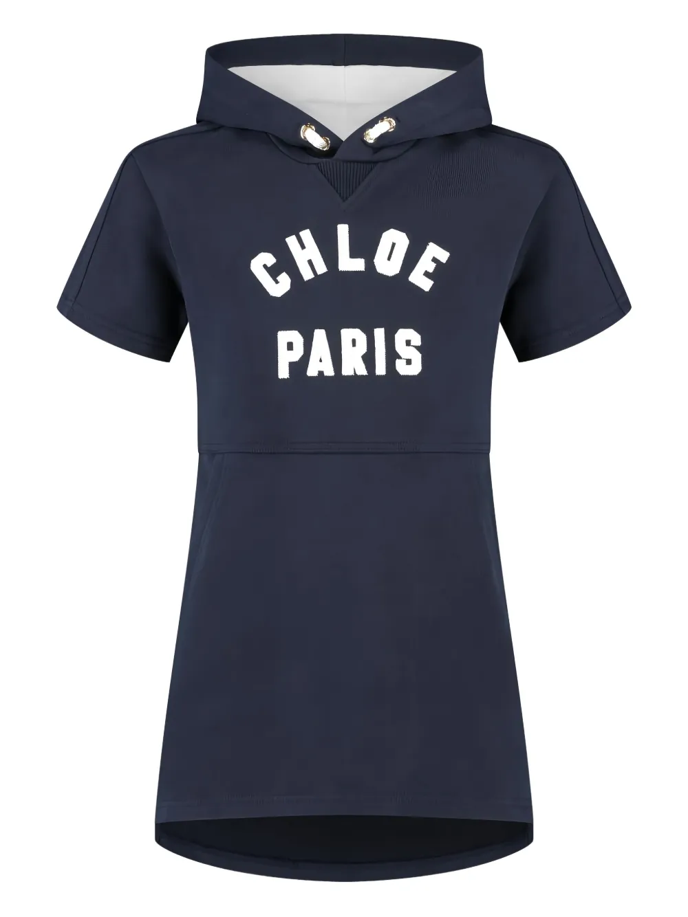 Chloé Kids short-sleeve hooded mini dress Blauw
