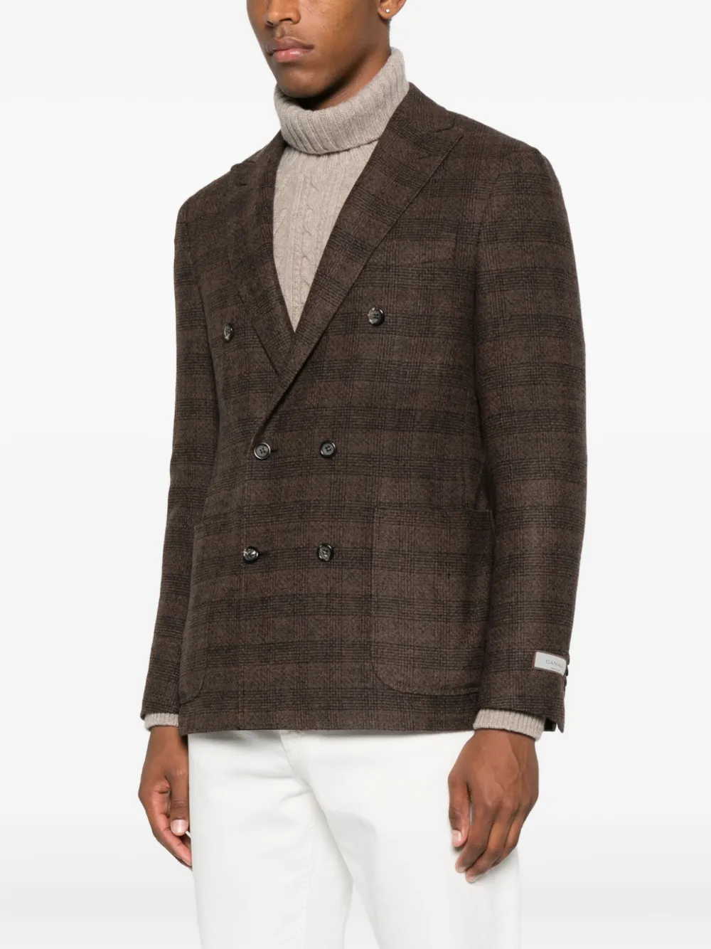 Canali Doppelreihiges Sakko Mit Karo In Brown