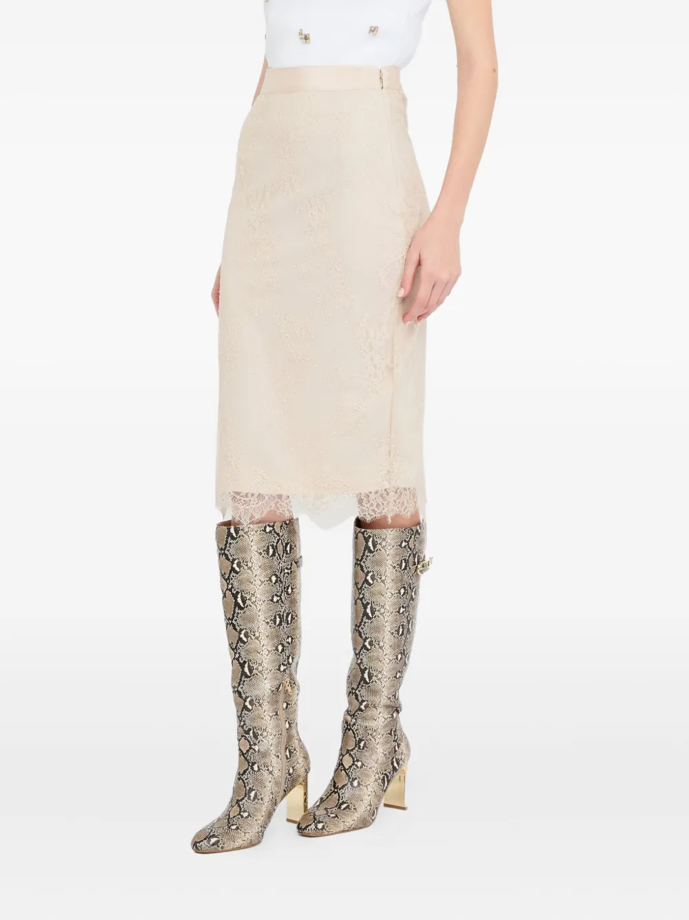 LIU JO Midi-rok met gewelfde afwerking en kant Beige