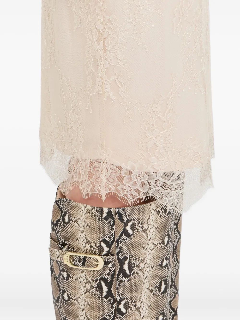 LIU JO Midi-rok met gewelfde afwerking en kant Beige