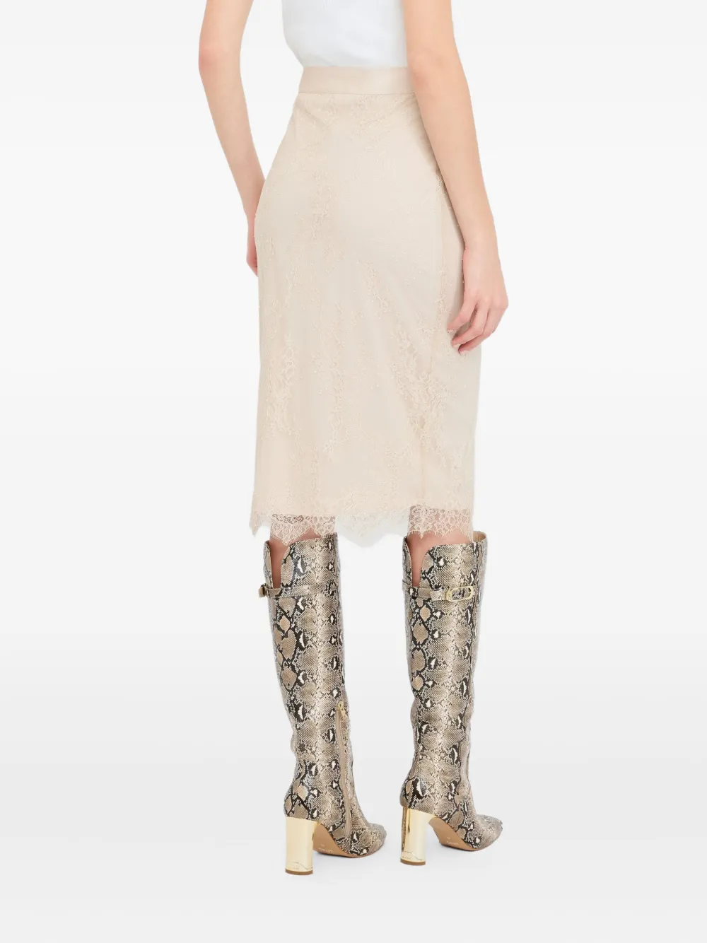 LIU JO Midi-rok met gewelfde afwerking en kant Beige