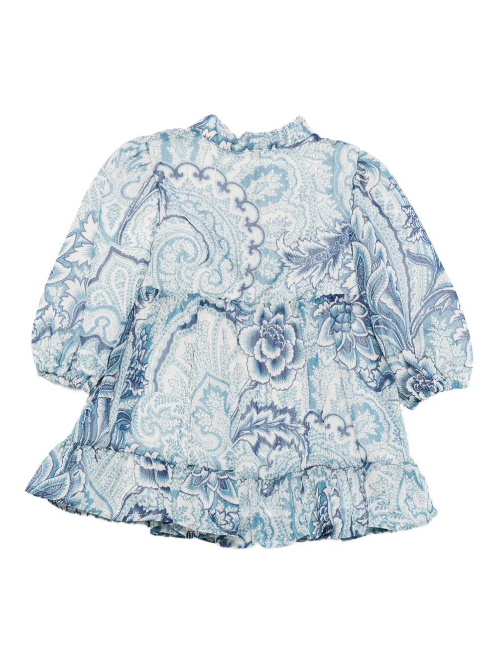 ETRO KIDS Jurk met paisley-print en ruches Blauw