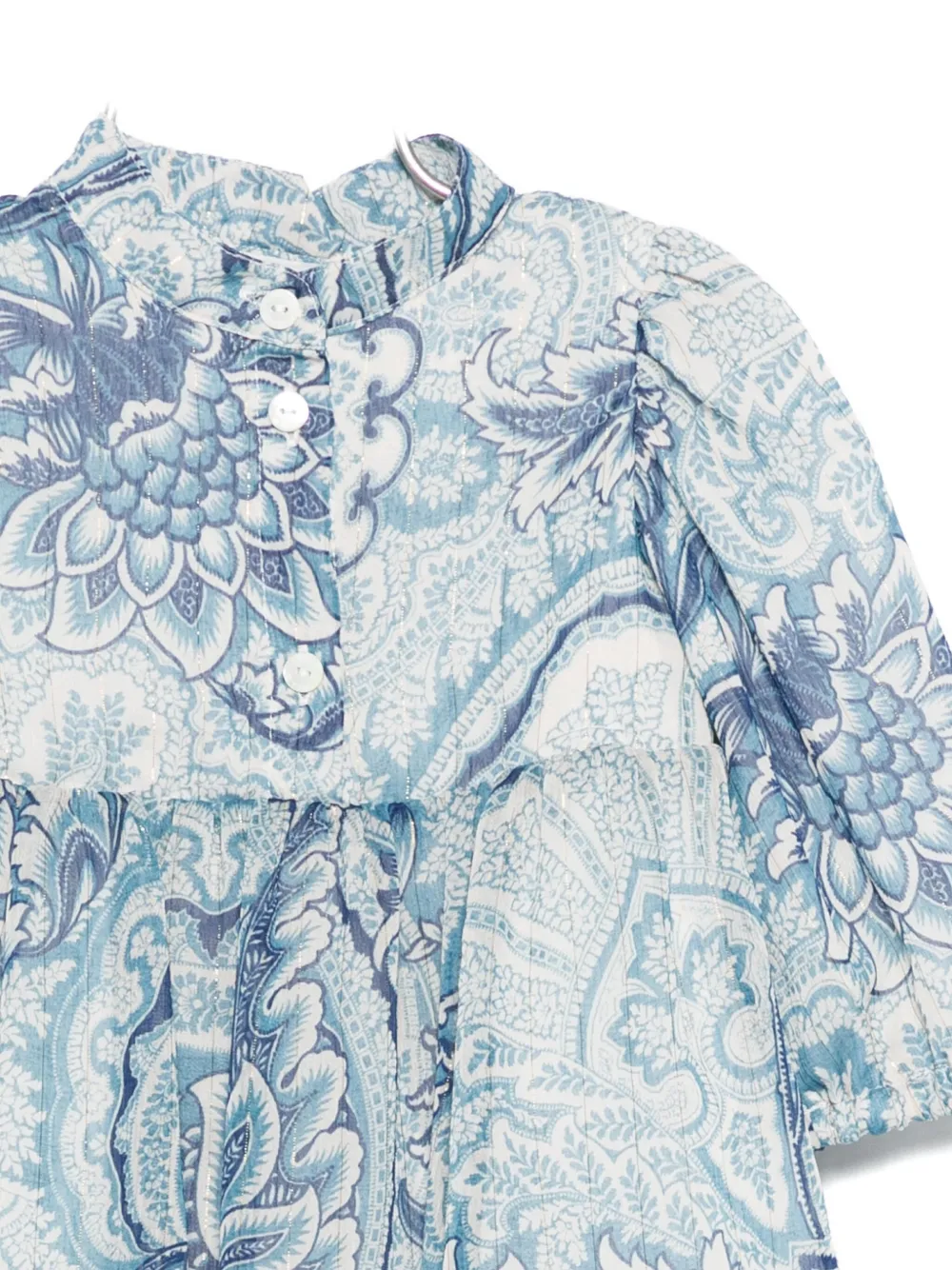ETRO KIDS Jurk met paisley-print en ruches Blauw