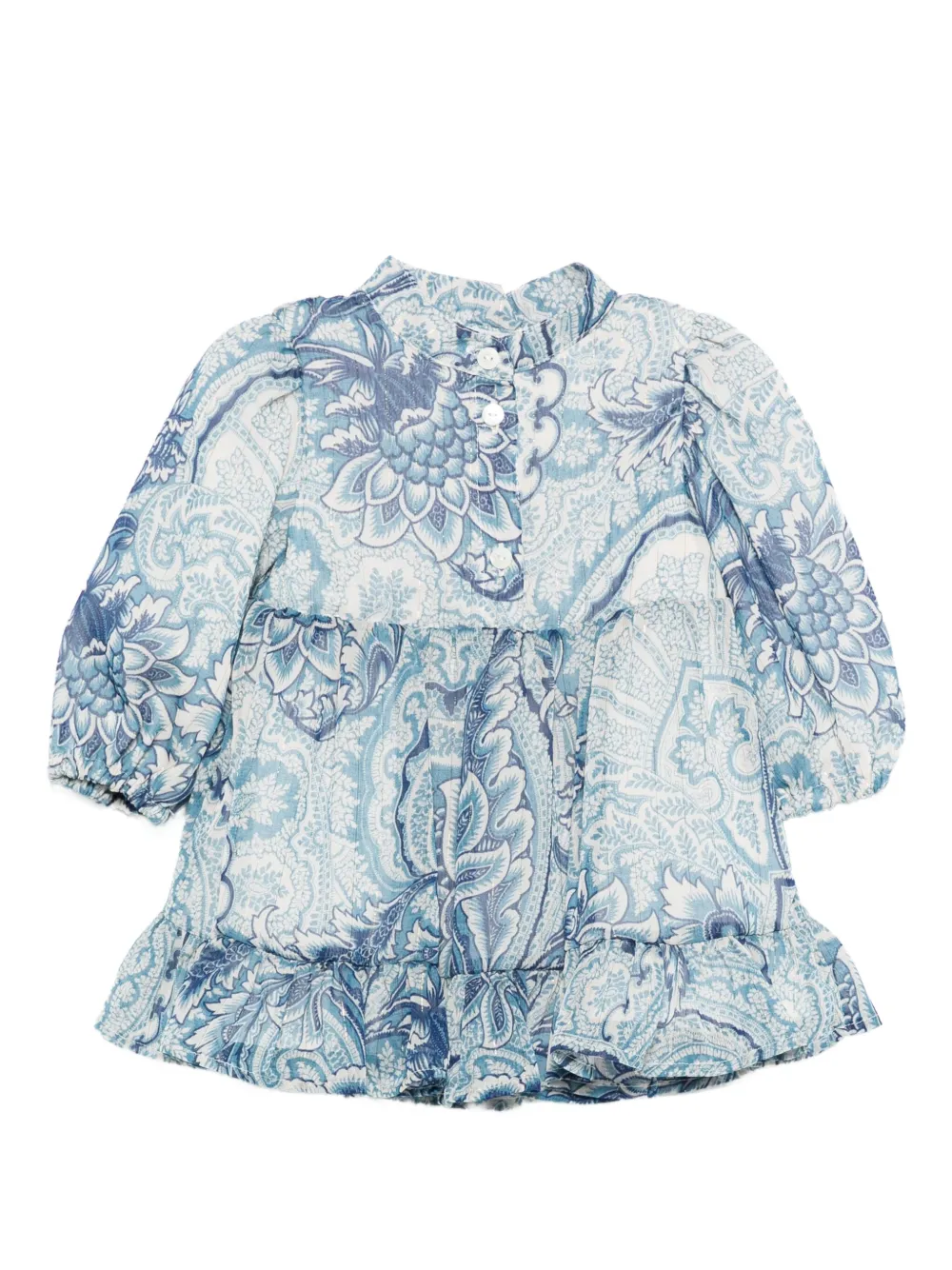 ETRO KIDS Jurk met paisley-print en ruches Blauw