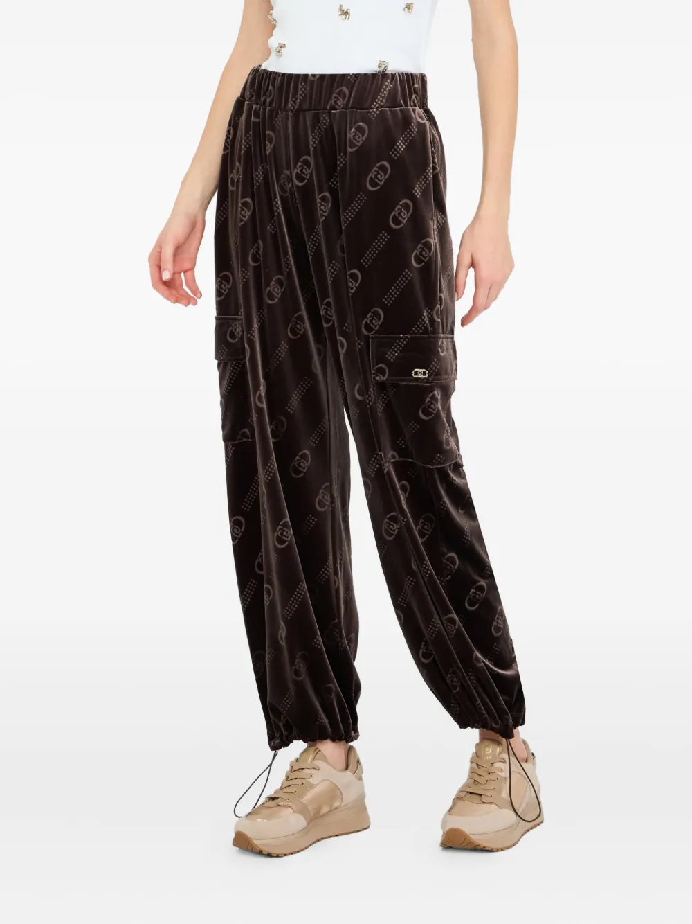 LIU JO Broek met elastische manchetten en logopatroon Bruin