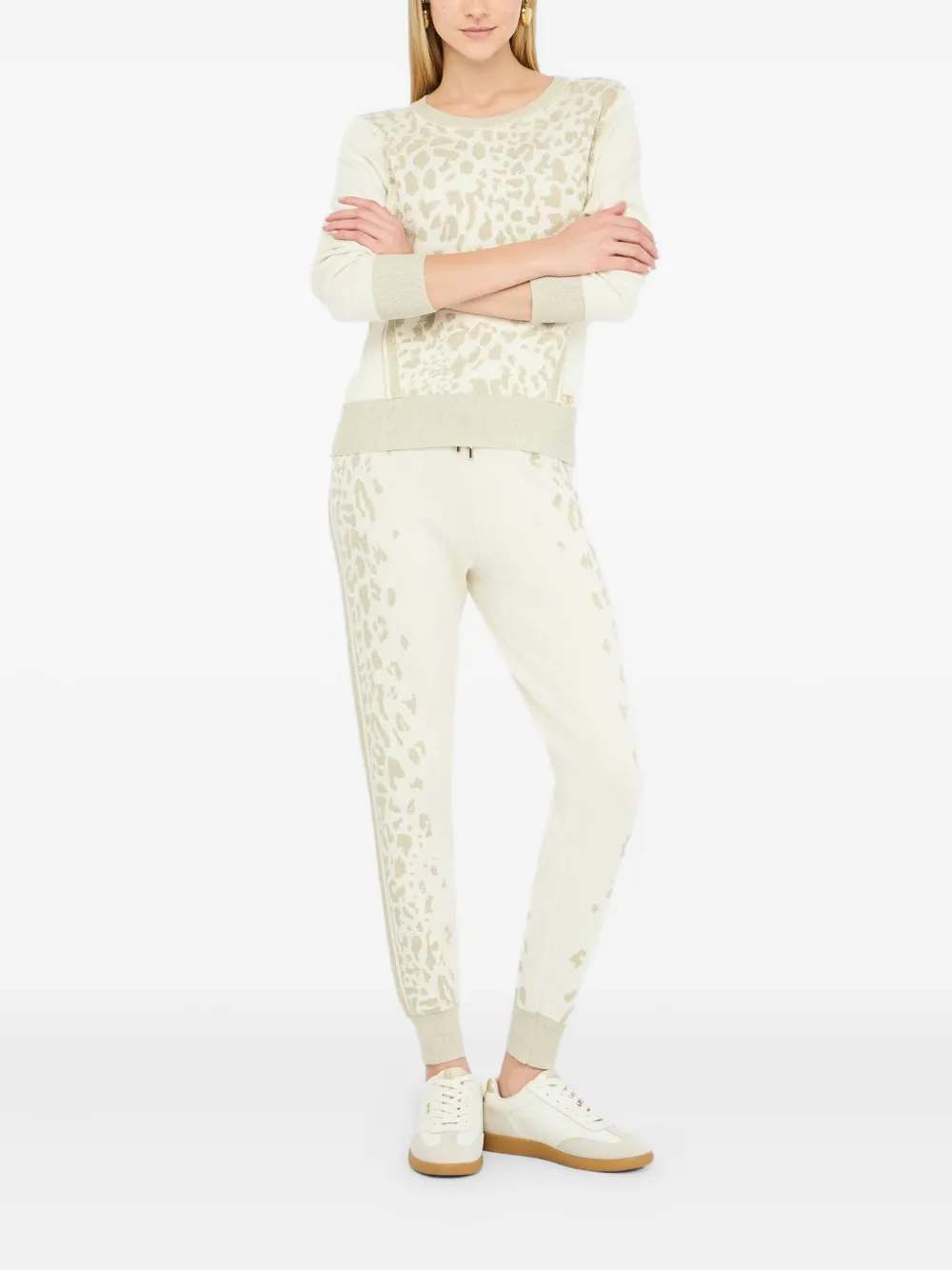 LIU JO Broek met elastische cuffs en dierenprint Wit