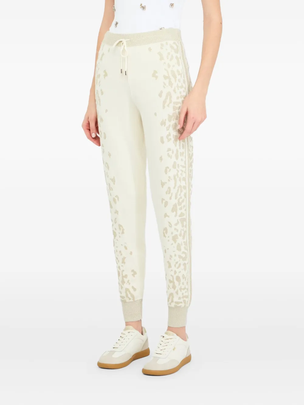 LIU JO Broek met elastische cuffs en dierenprint Wit