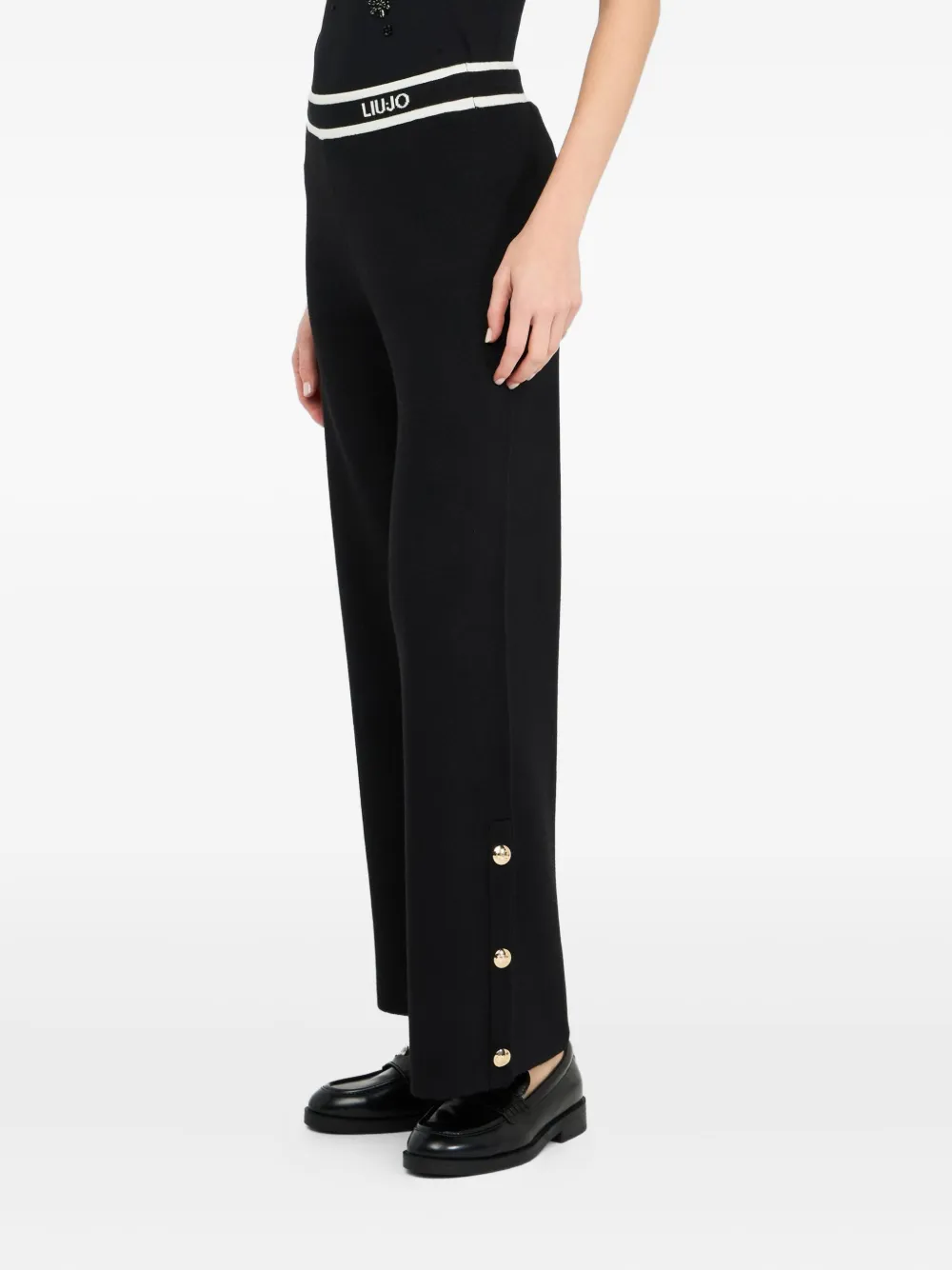 LIU JO logo-detail button straight trousers Zwart