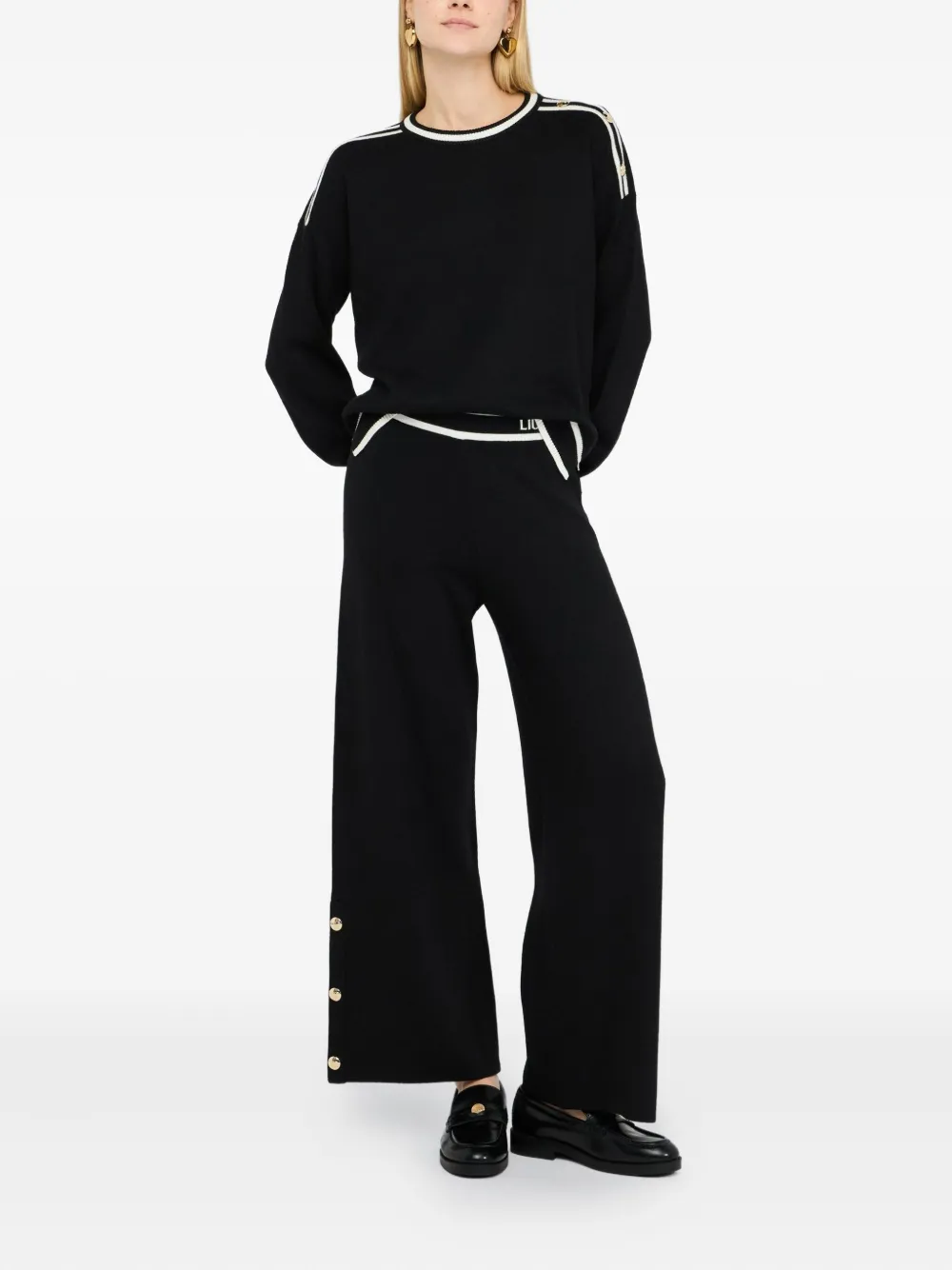 LIU JO logo-detail button straight trousers Zwart