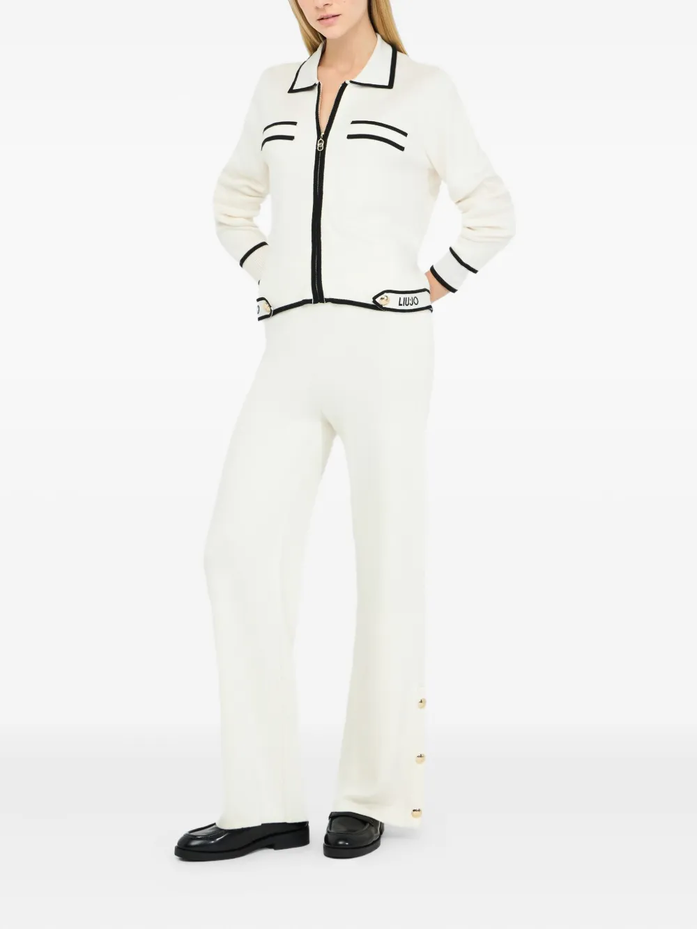 LIU JO logo-jacquard side-button trousers Wit