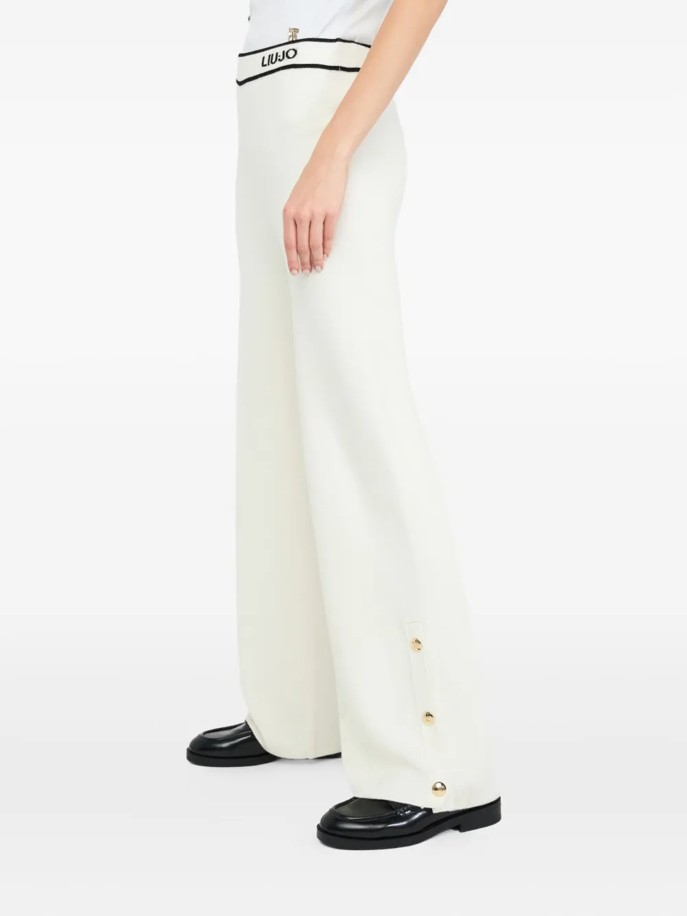 LIU JO logo-jacquard side-button trousers Wit