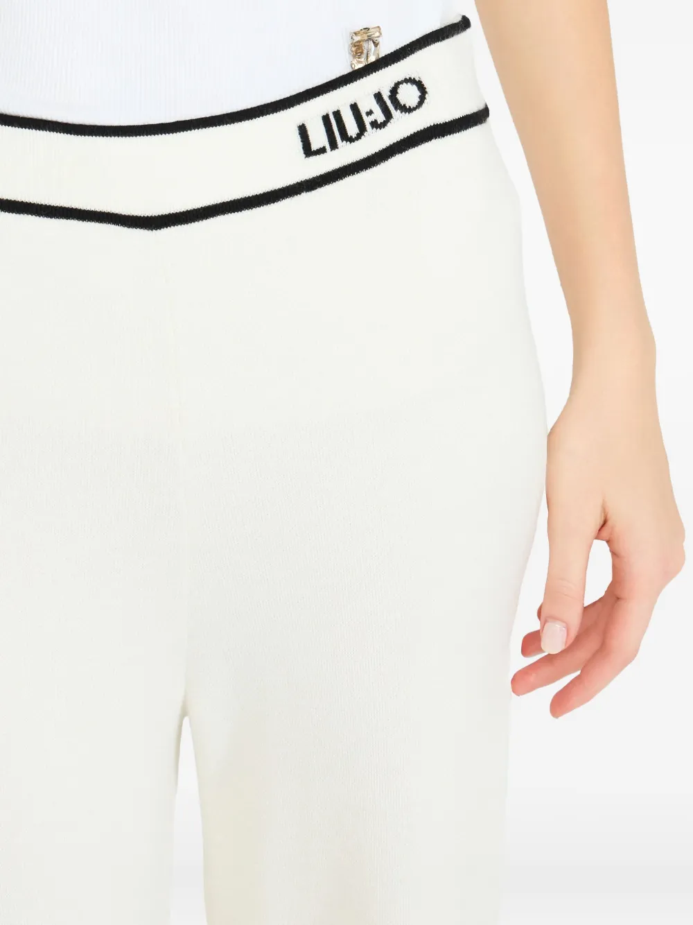 LIU JO logo-jacquard side-button trousers Wit