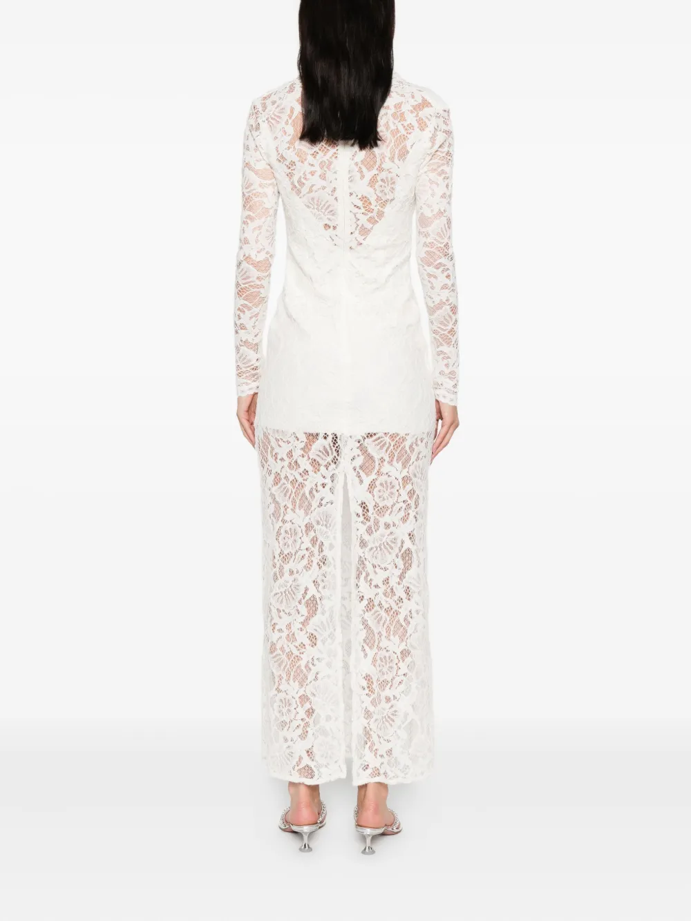 MANURI Sage maxi-jurk met lange mouwen en kant Wit