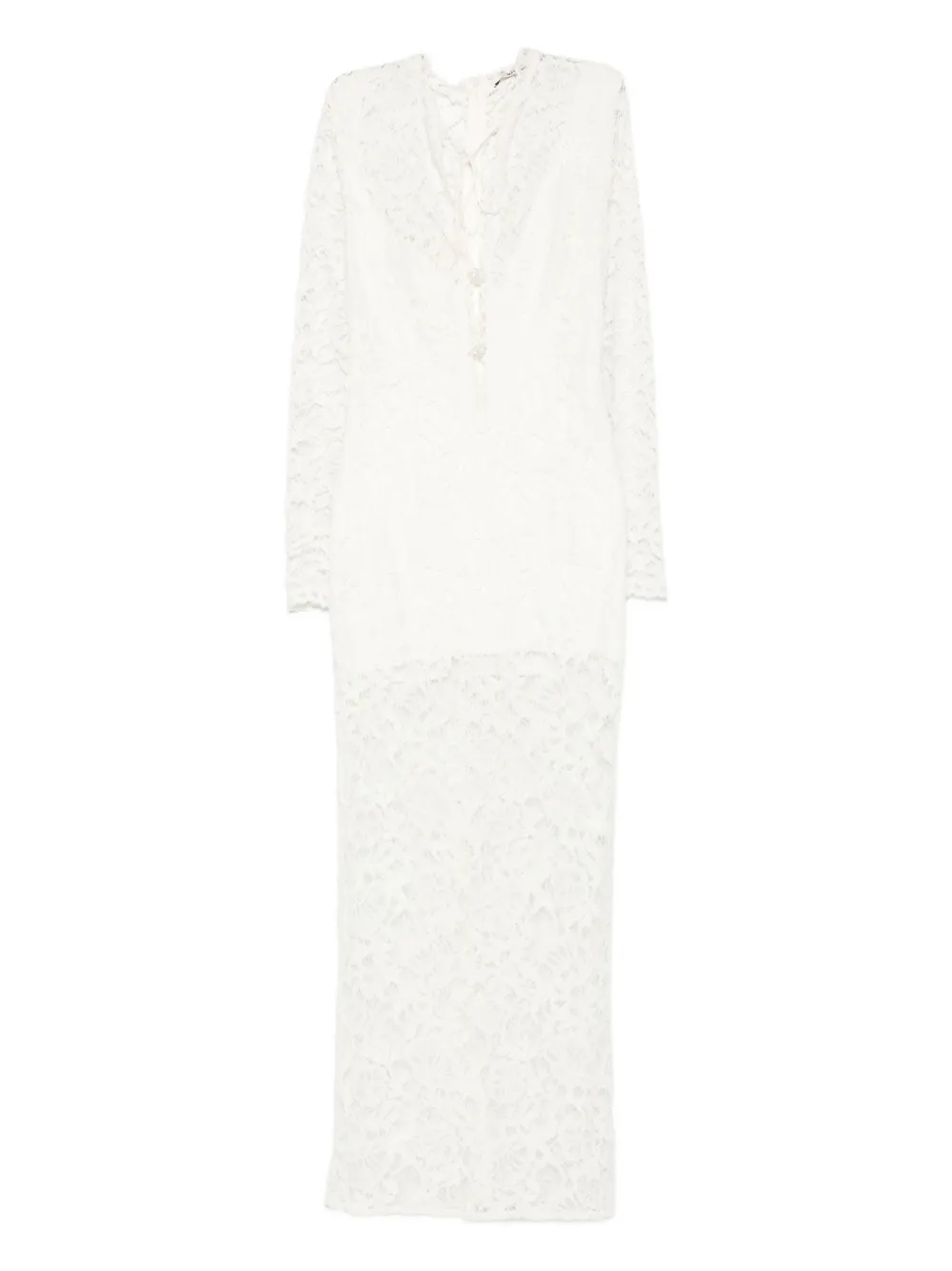 MANURI Sage maxi-jurk met lange mouwen en kant Wit