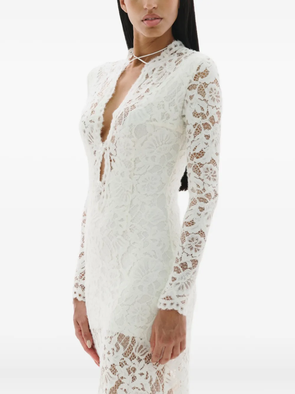 MANURI Sage lace long-sleeve maxi dress | White | Image 1