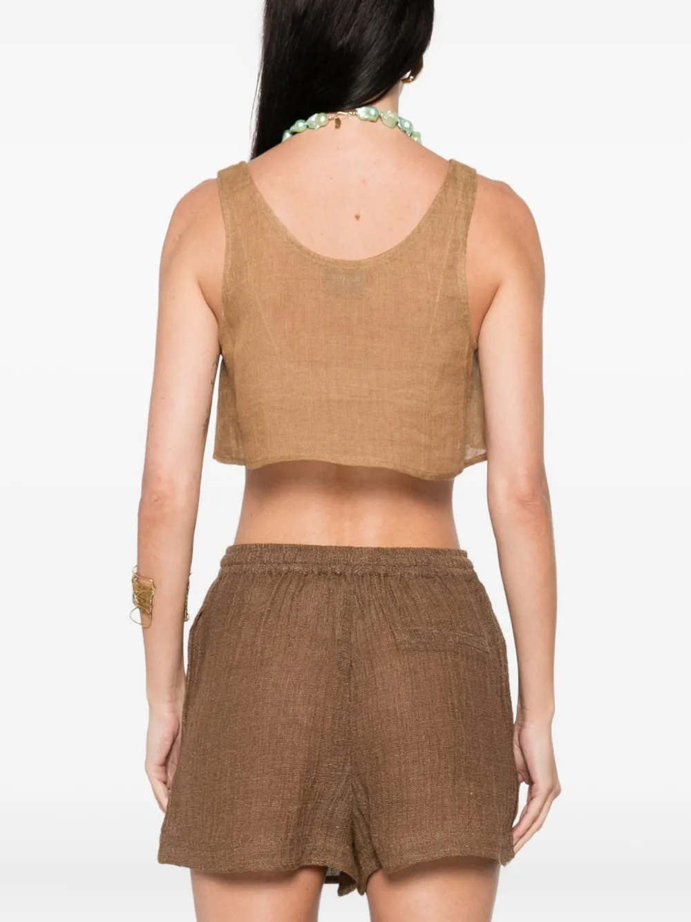 Le Kasha Linen Scoop-neck Tank Top In Brown