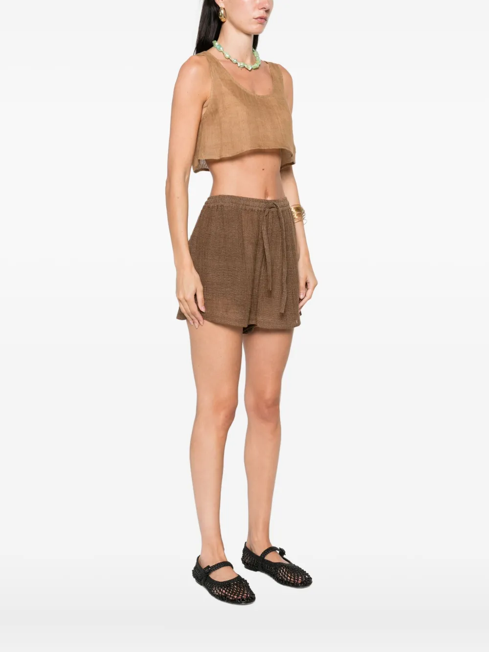 Le Kasha Linen Scoop-neck Tank Top In Brown