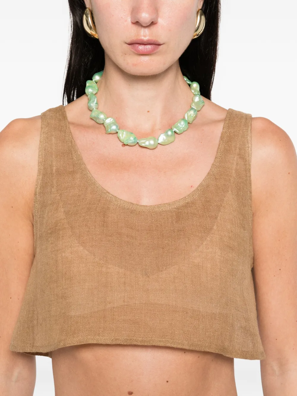 Le Kasha Linen Scoop-neck Tank Top In Brown