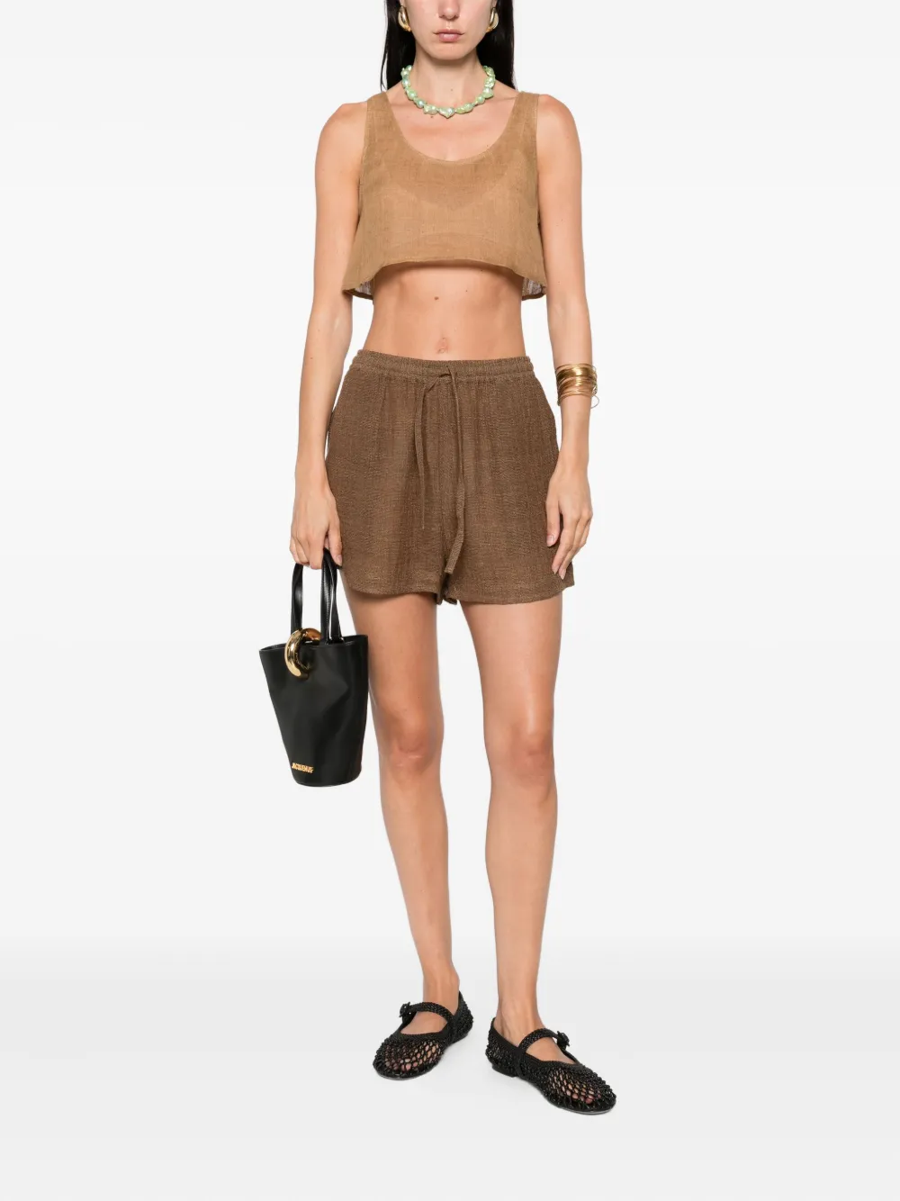 Le Kasha Linen Scoop-neck Tank Top In Brown