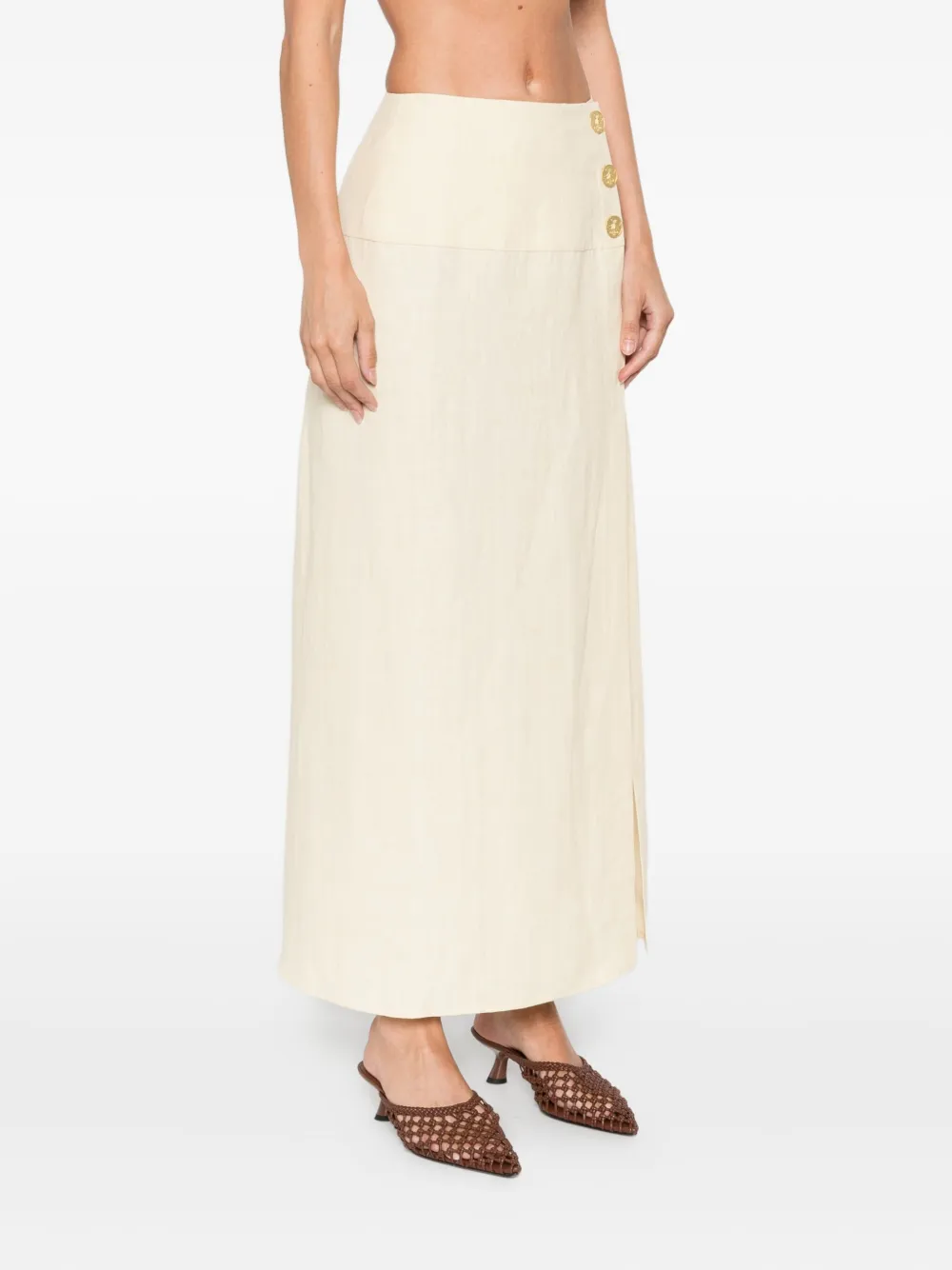 Le Kasha button-front split skirt Geel