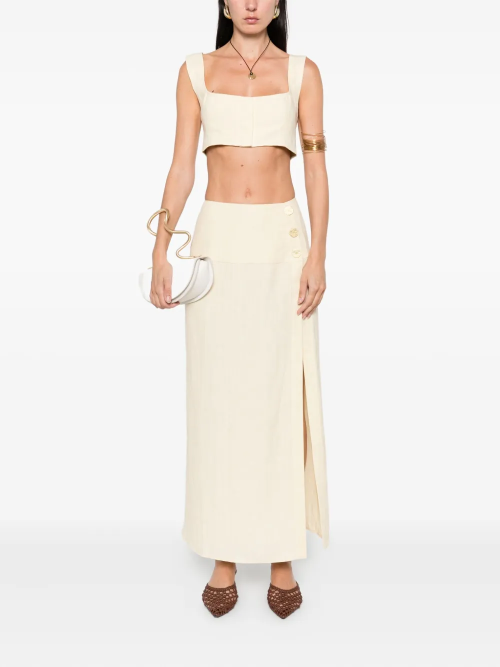 Le Kasha button-front split skirt Geel
