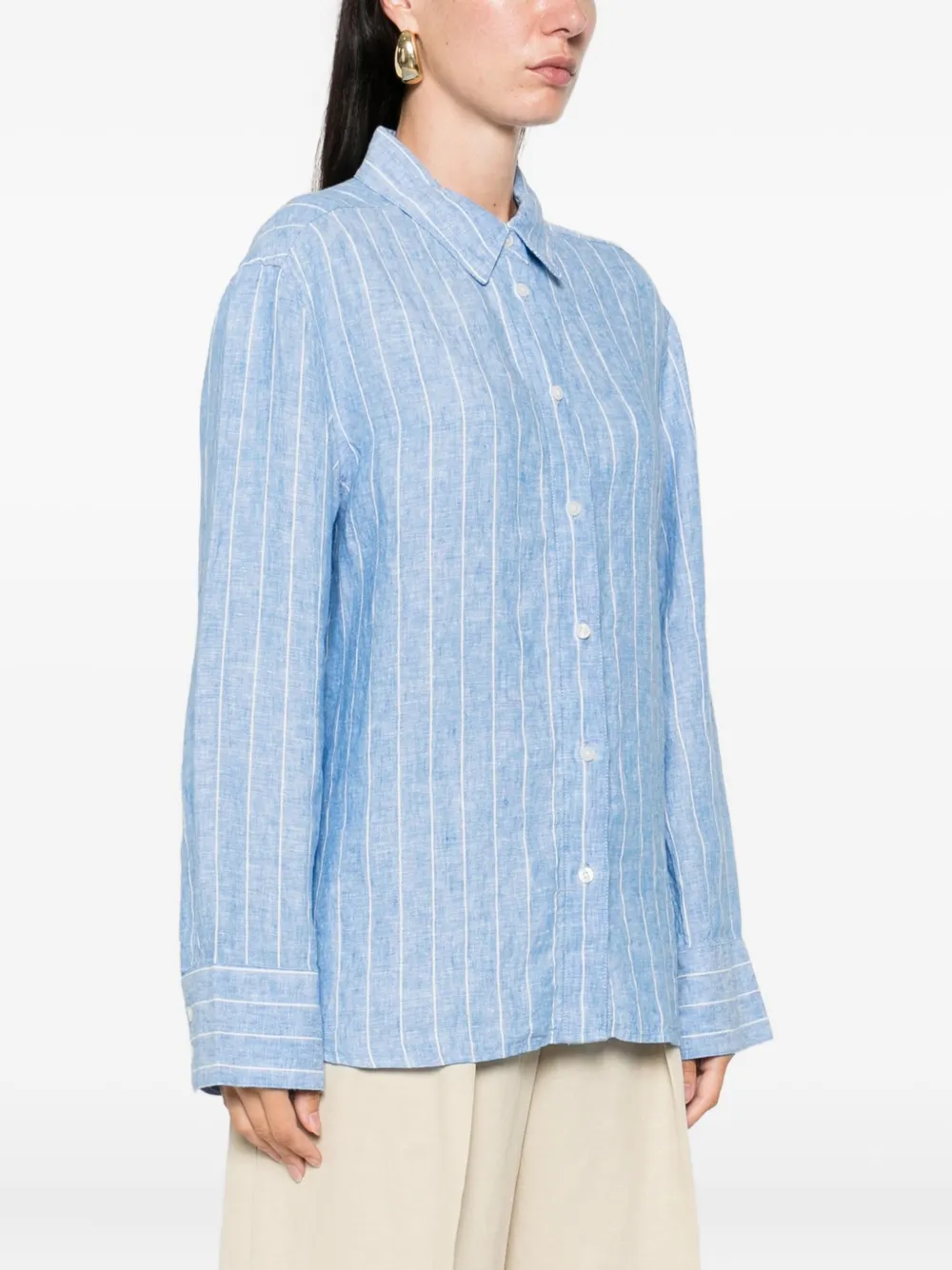Samsoe & Samsoe Striped Linen Shirt In Blue