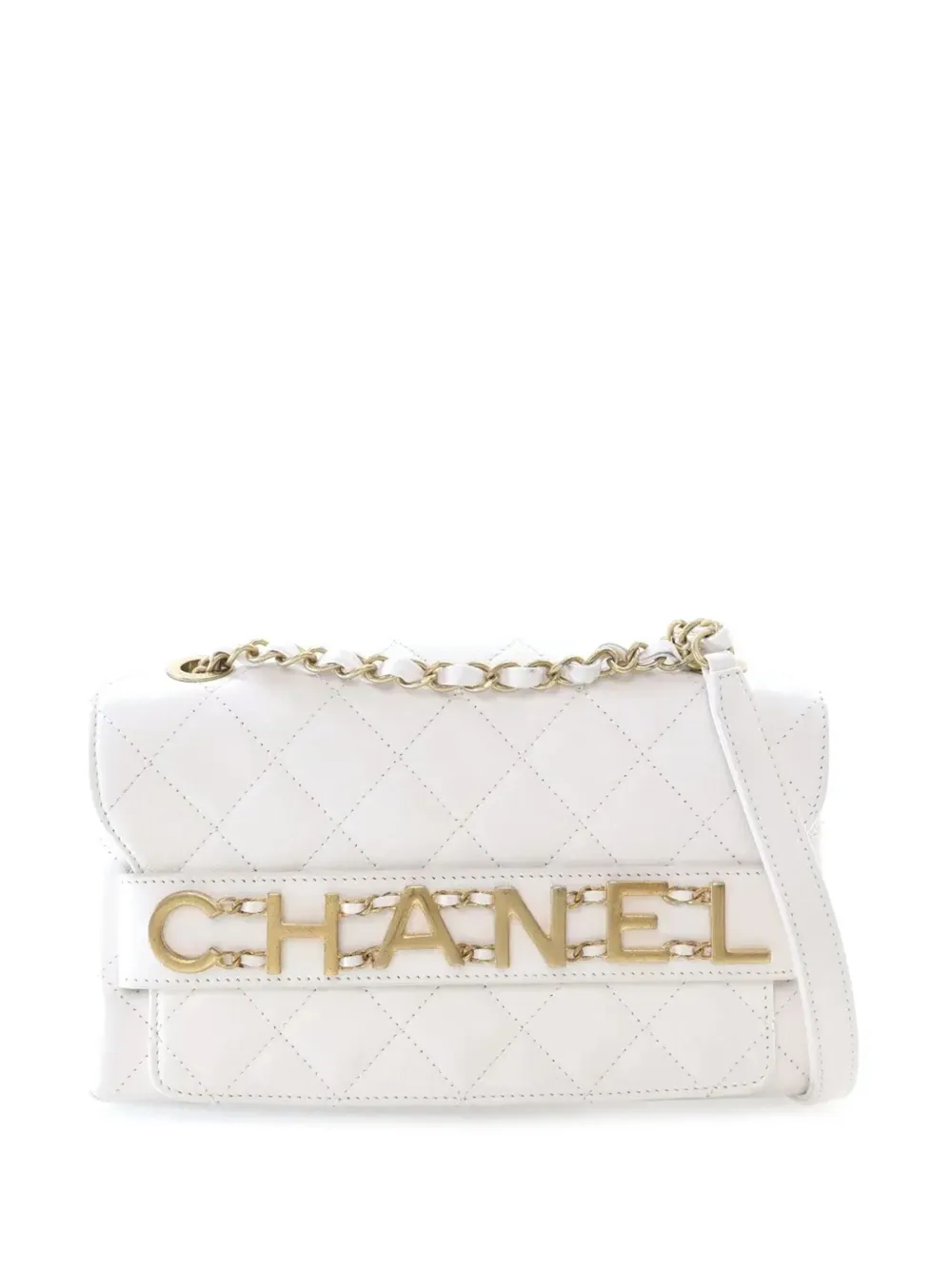 CHANEL Pre-Owned 2019 ミディアム マトラッセ カーフスキン エンチェーンド フラップ ショルダーバッグ - ホワイト CHANEL Pre-Owned 2019 ミディアム マトラッセ カーフスキン エンチェーンド フラップ ショルダーバッグ - ホワイト
