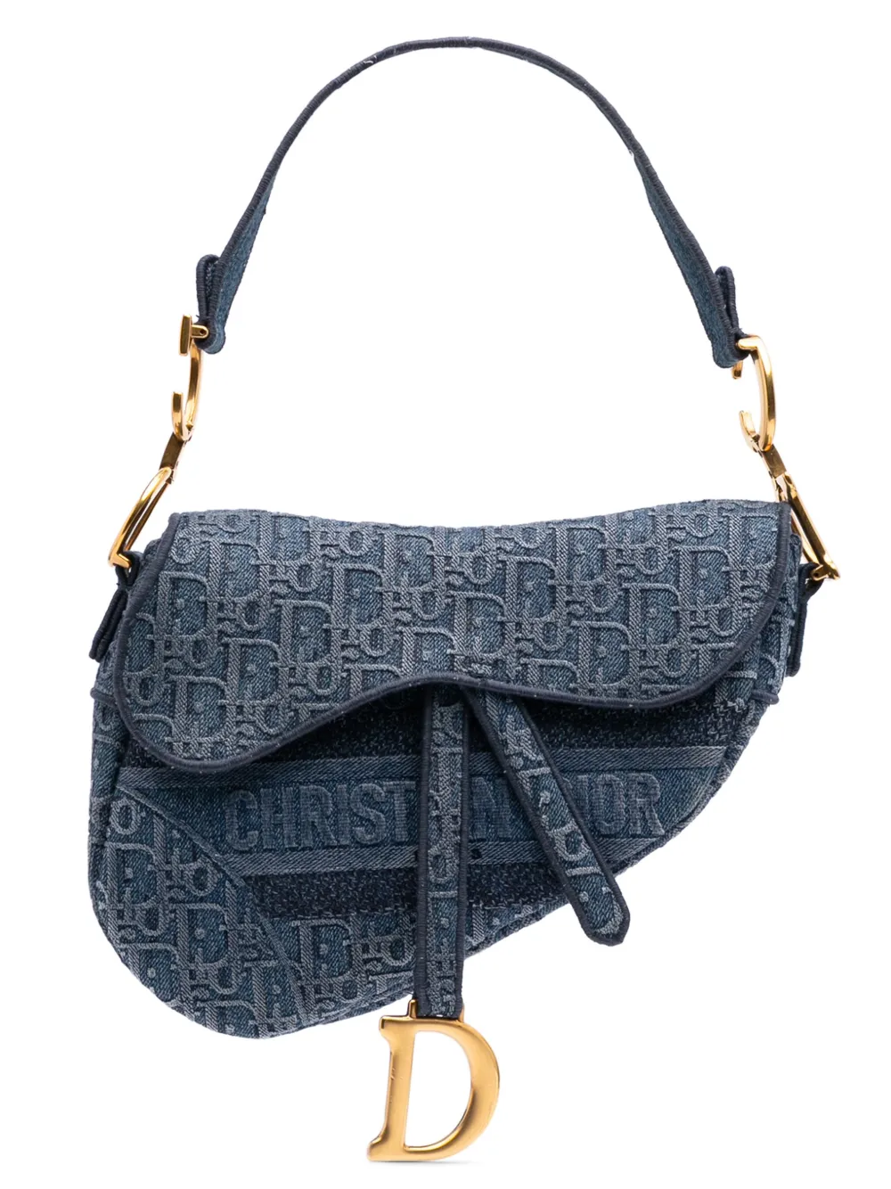 Christian Dior Pre-Owned 2019 Oblique Embroidered Denim Saddle Bag shoulder bag | Blue | Image 1