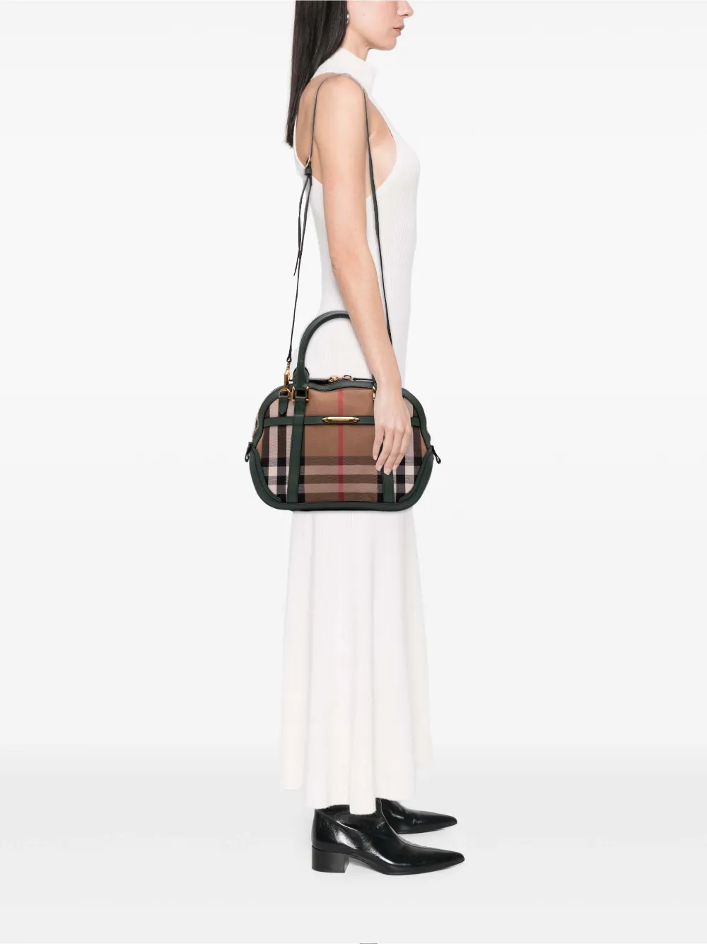 Burberry Pre-Owned 2000-2024 Small Leather Trimmed House Check Canvas Bridle Orchard satchel | Pre-Owned | Image 2