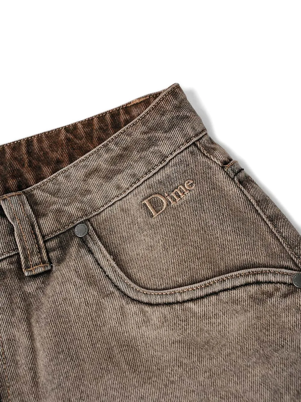  Dime Embroidered Baggy Jeans - Brown 