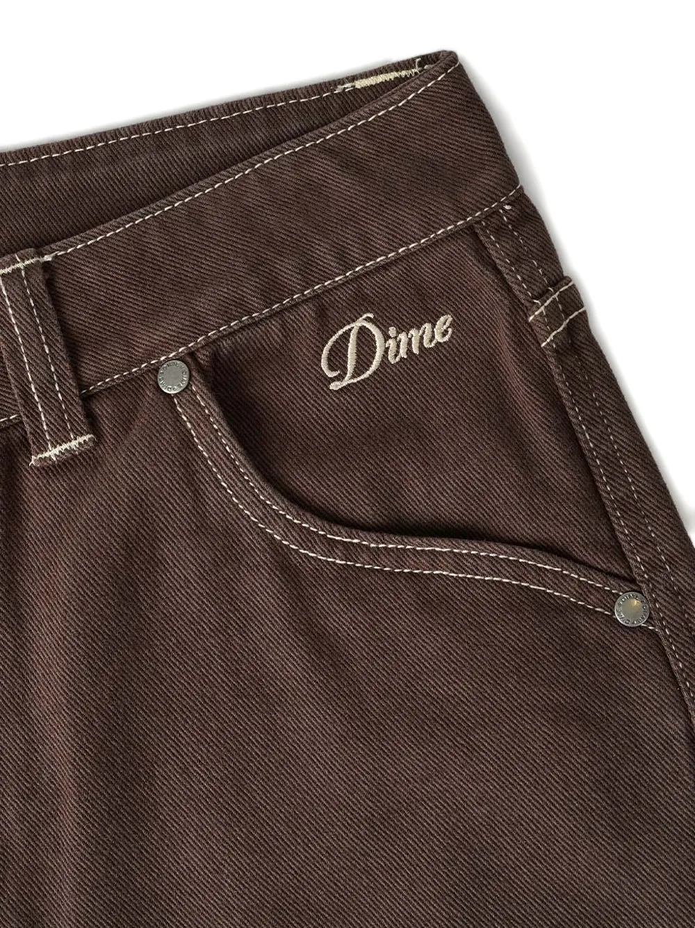 Dime Logo-embroidered Denim Shorts In Brown