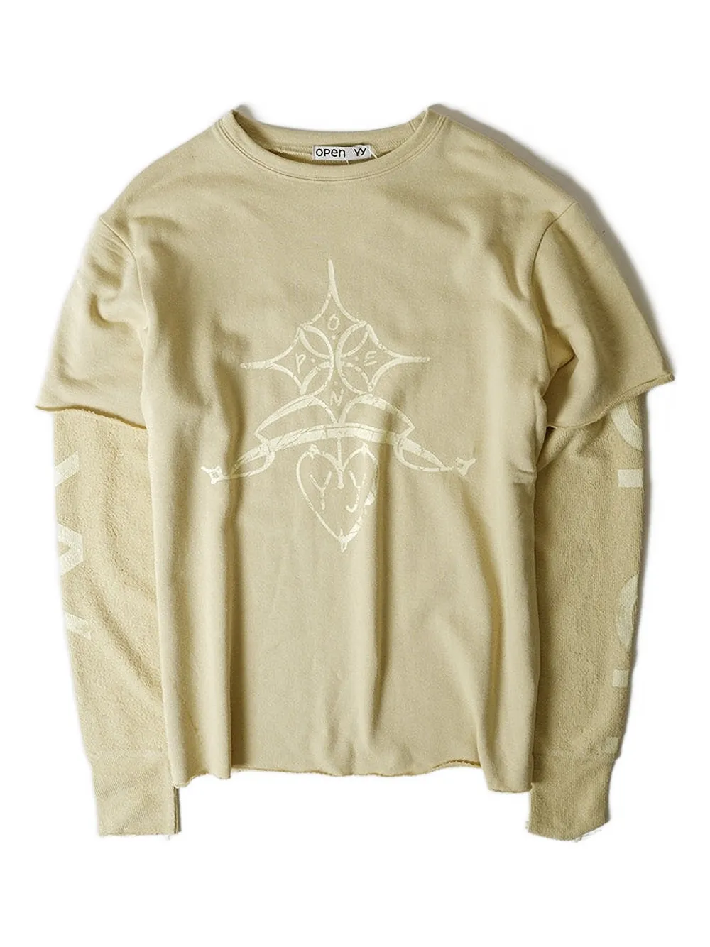 Open YY layered graphic-emblem T-shirt - イエロー Open YY layered graphic-emblem T-shirt - イエロー