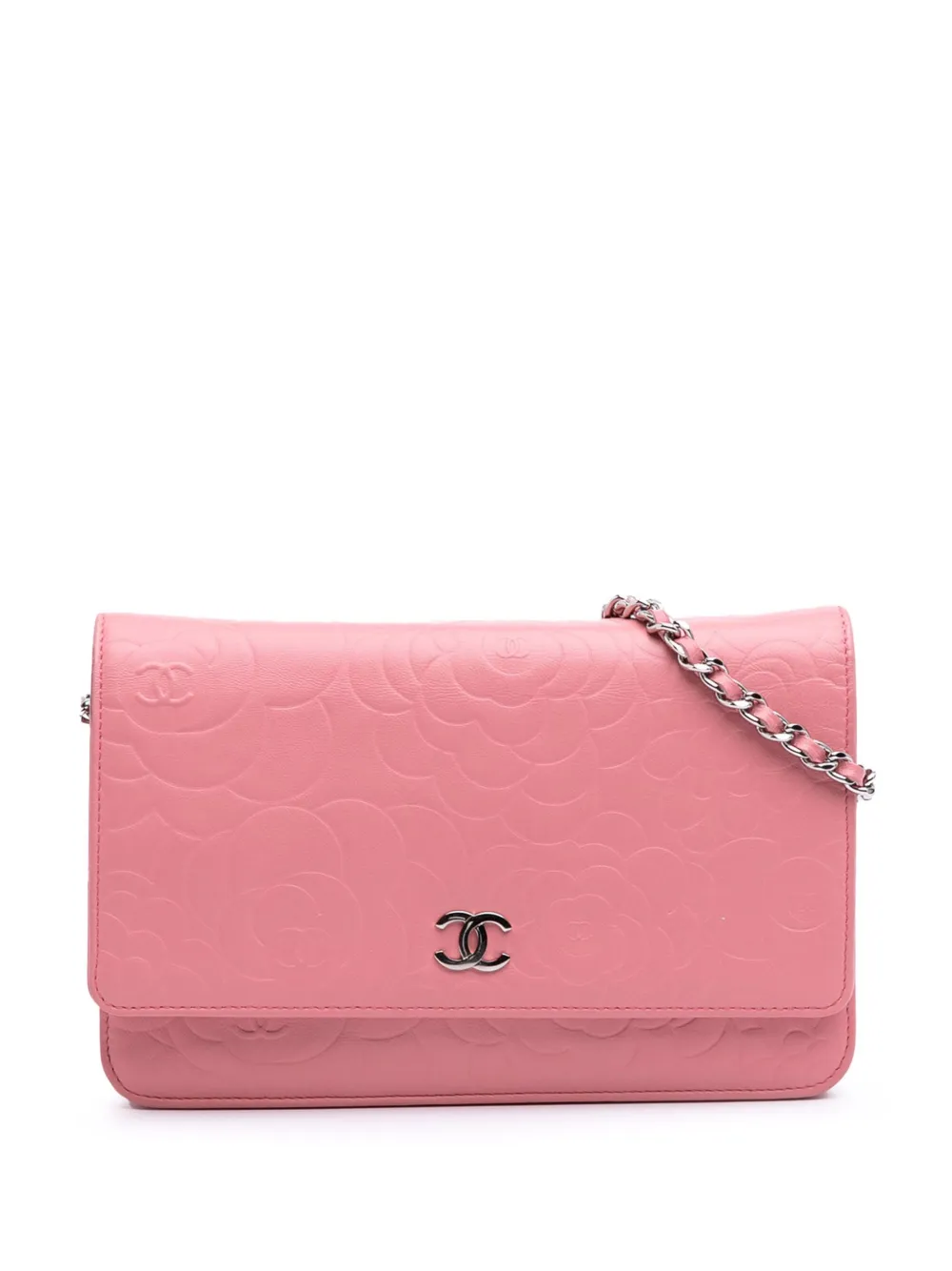 CHANEL Pre-Owned 2012 エンボスラムスキン カメリア ウォレットオンチェーン ショルダーバッグ - ピンク CHANEL Pre-Owned 2012 エンボスラムスキン カメリア ウォレットオンチェーン ショルダーバッグ - ピンク