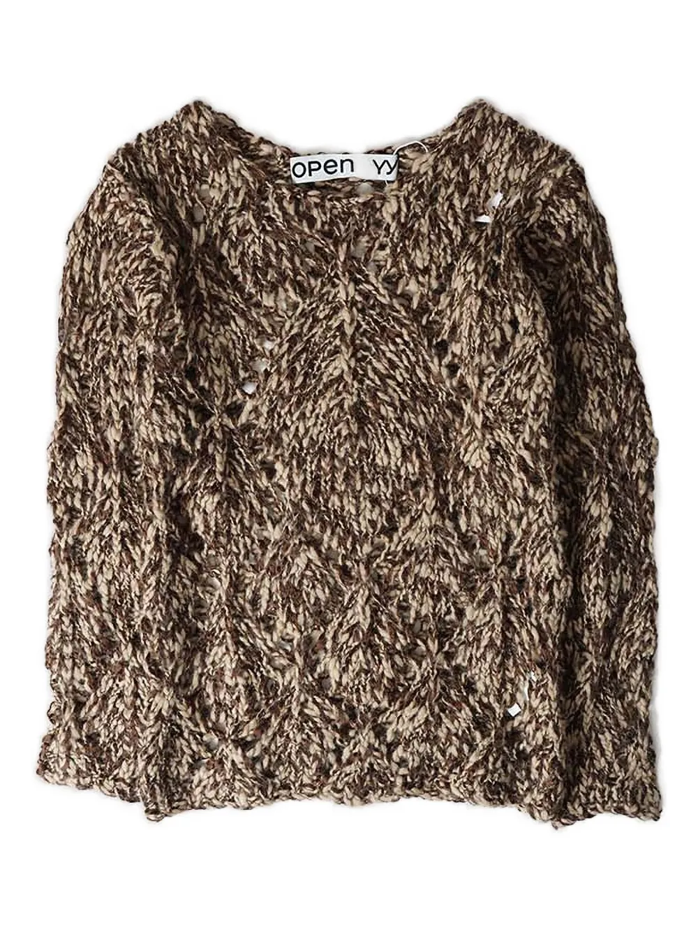 Open Yy Pointelle-argyle Sweater In Animal Print
