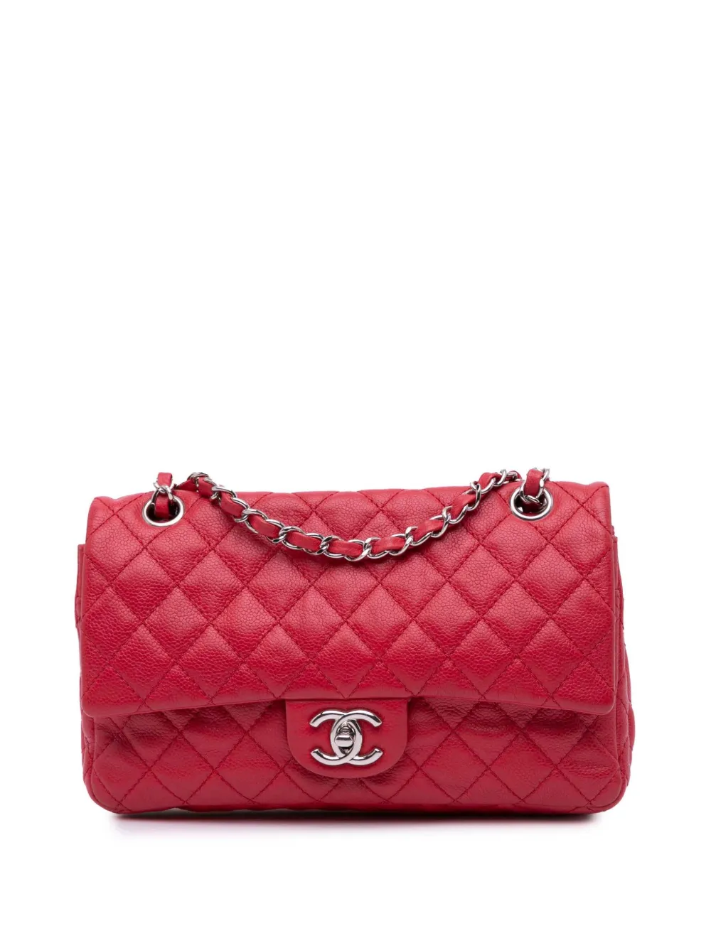 CHANEL Pre-Owned 2008-2009 ミディアム クラシック キャビア ダブルフラップ ショルダーバッグ - レッド CHANEL Pre-Owned 2008-2009 ミディアム クラシック キャビア ダブルフラップ ショルダーバッグ - レッド