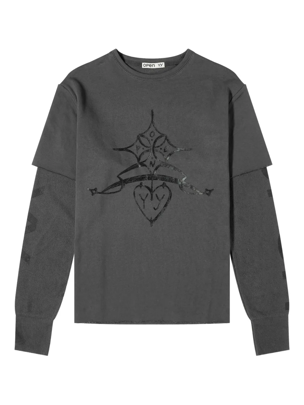 Open Yy Graphic-print Layered-sleeve Top In Gray