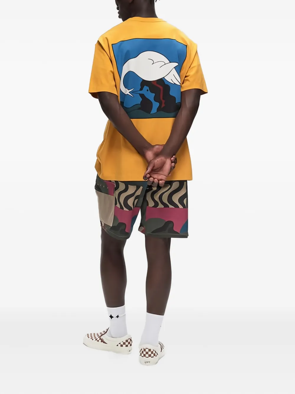 BY PARRA Katoenen T-shirt met zwaanprint Oranje