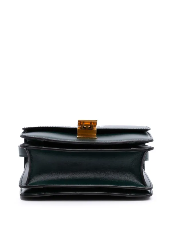 CELINE レザーケース ブラック/ダークグリーン Celine Green Brushed Calfskin Medium Classic Box Bag ○ Labellov