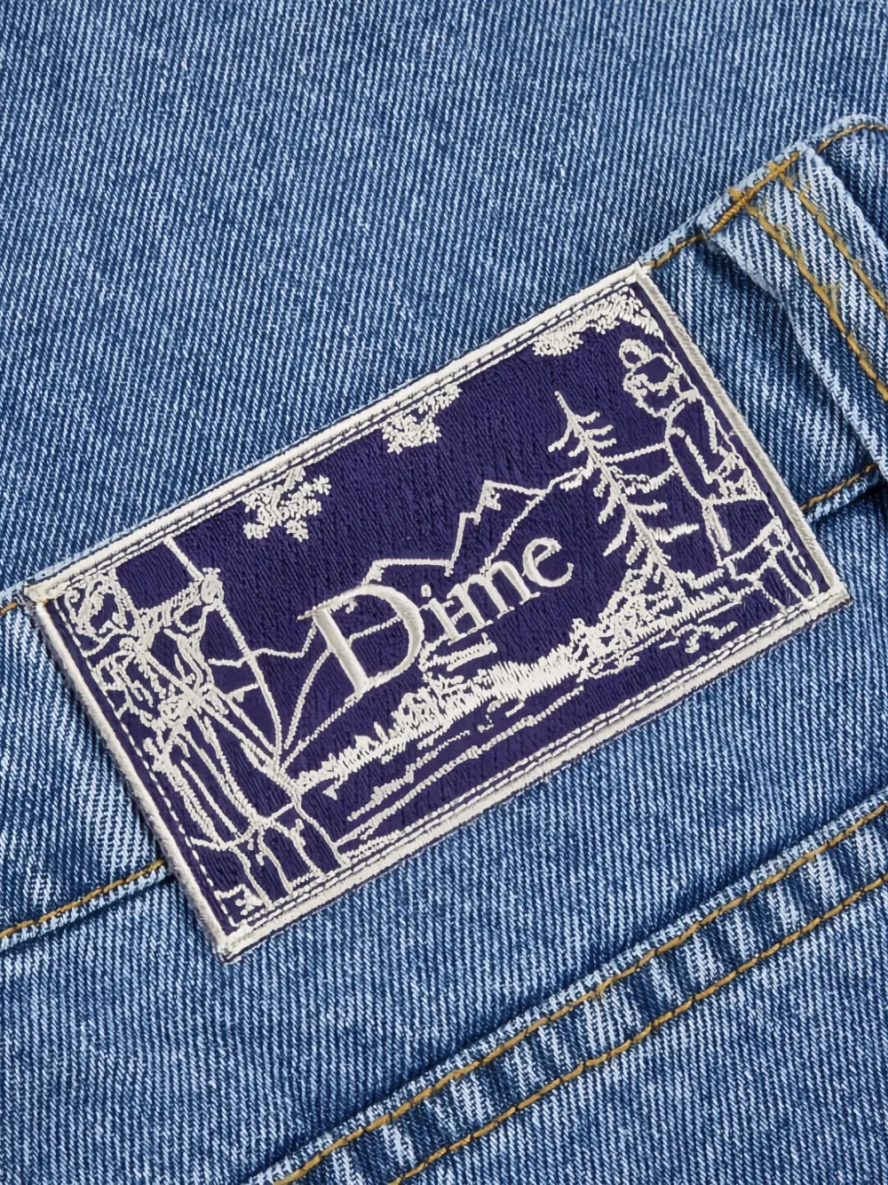 Dime Embroidered-logo Baggy Jeans In Blue