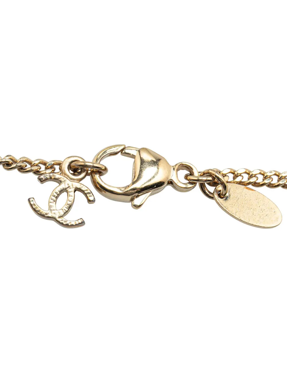 CHANEL Pre-Owned 2013 Gold Plated CC Tweed Effect Pendant Necklace costume necklace | Image 2