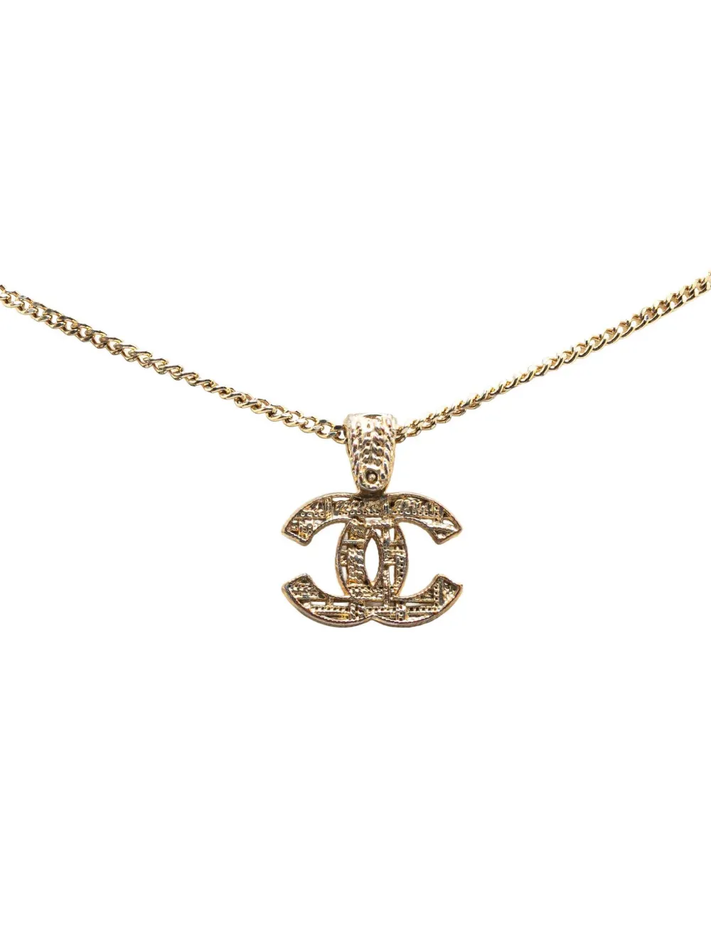 CHANEL Pre-Owned 2013 ゴールドプレーテッド ココマーク ツイードエフェクト ペンダント コスチューム ネックレス - CHANEL Pre-Owned 2013 ゴールドプレーテッド ココマーク ツイードエフェクト ペンダント コスチューム ネックレス -