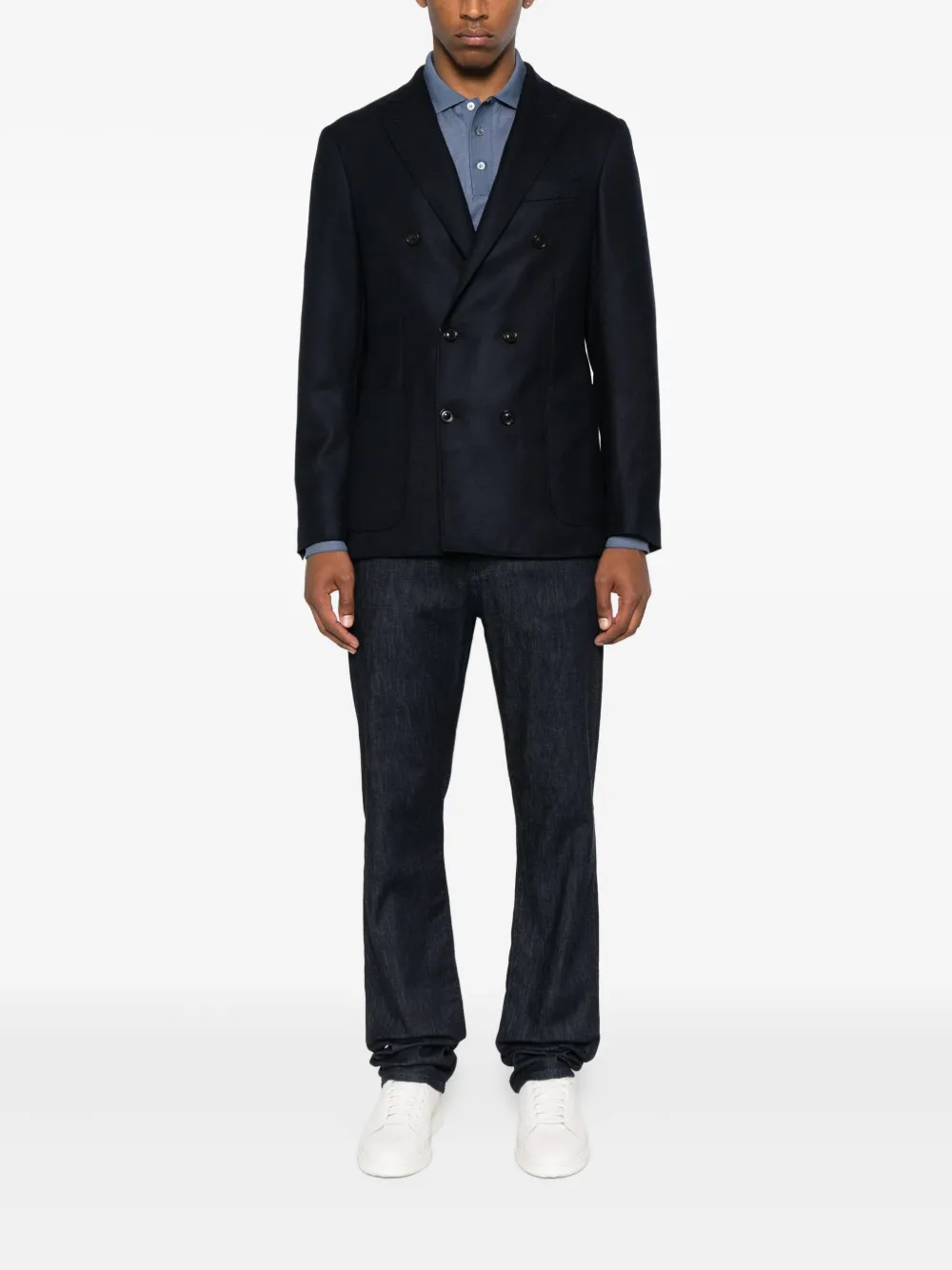 Canali Poloshirt met lange mouwen - Blauw