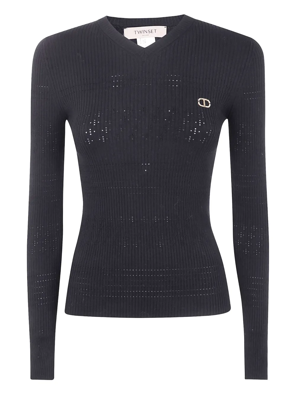 TWINSET Geribbelde trui met V-hals Zwart