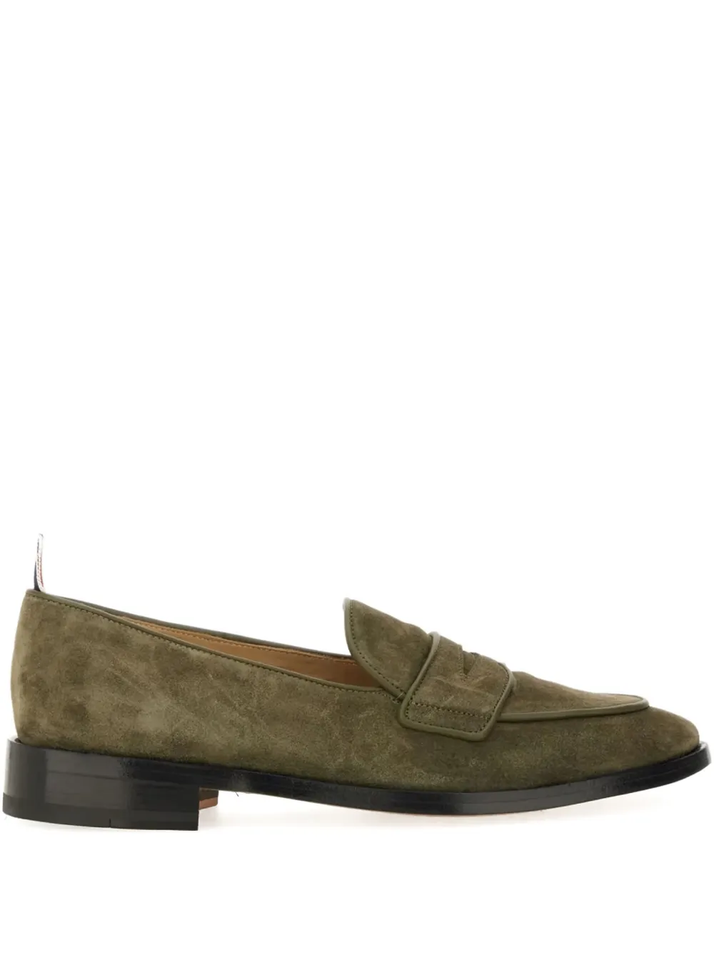 Thom Browne Suede Loafers With Rounded Toe And Tricolor Detail In Green