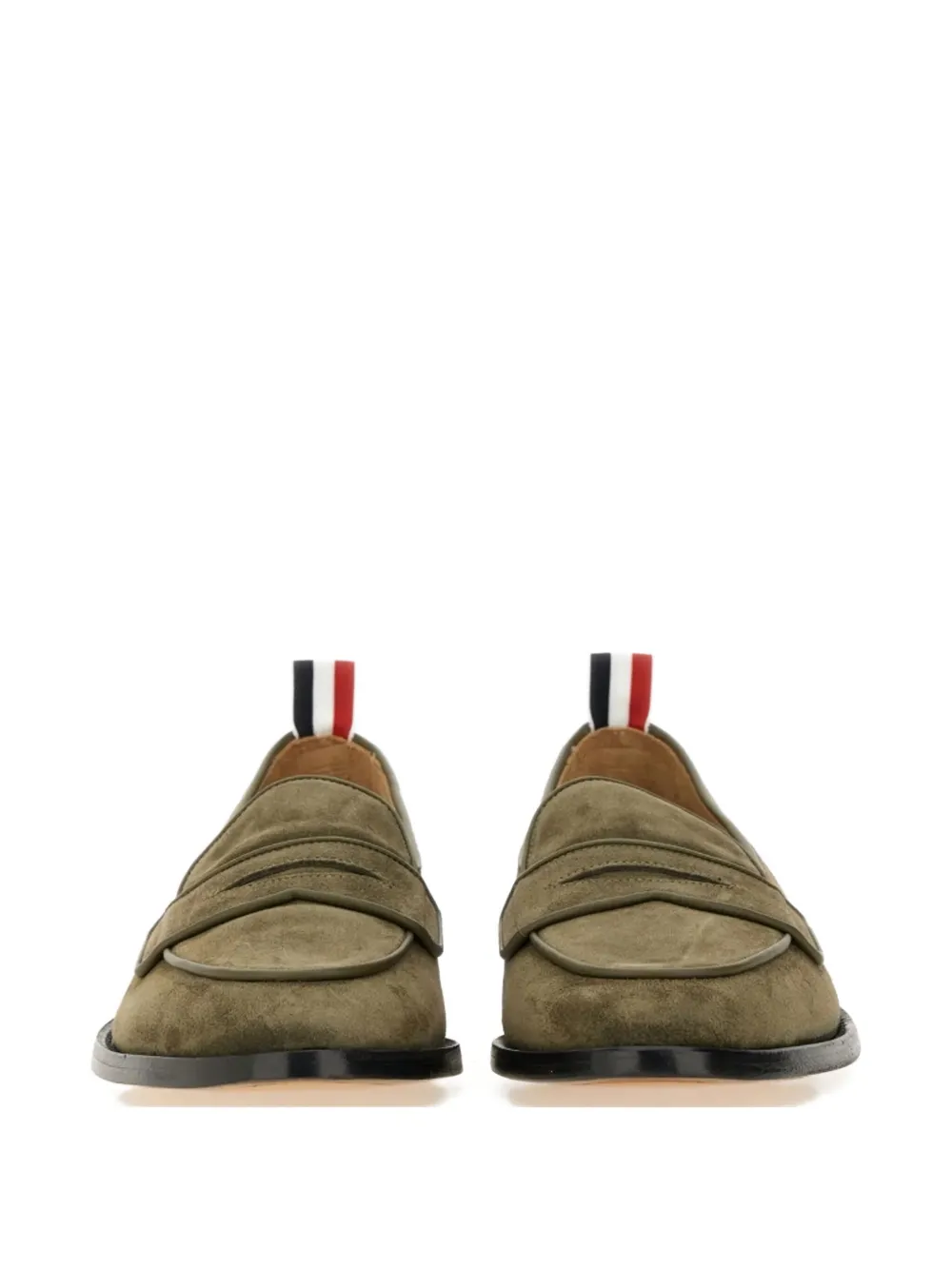 Thom Browne Suede Loafers With Rounded Toe And Tricolor Detail In Green
