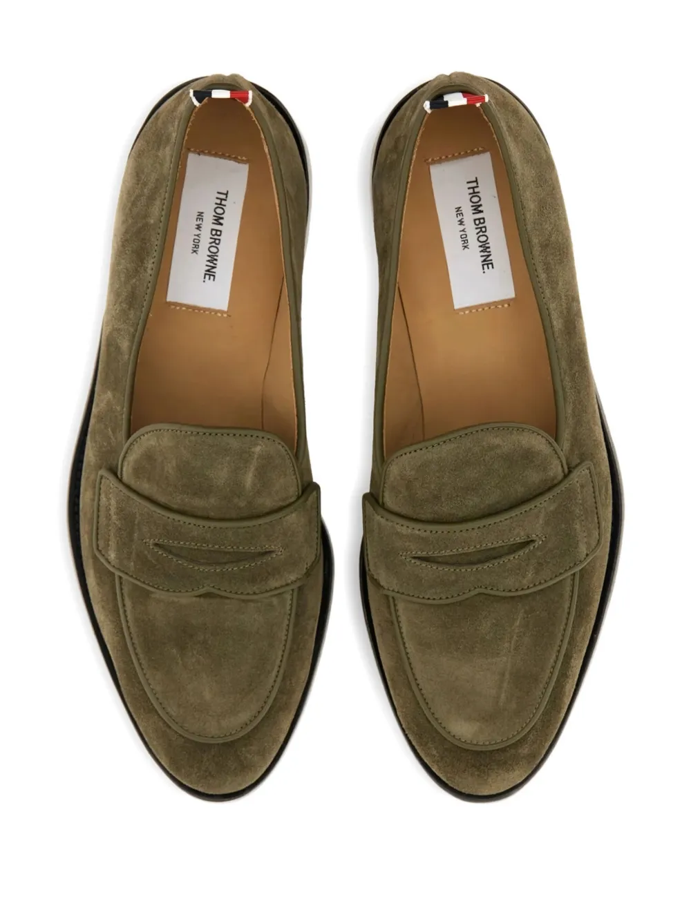 Thom Browne Suede Loafers With Rounded Toe And Tricolor Detail In Green