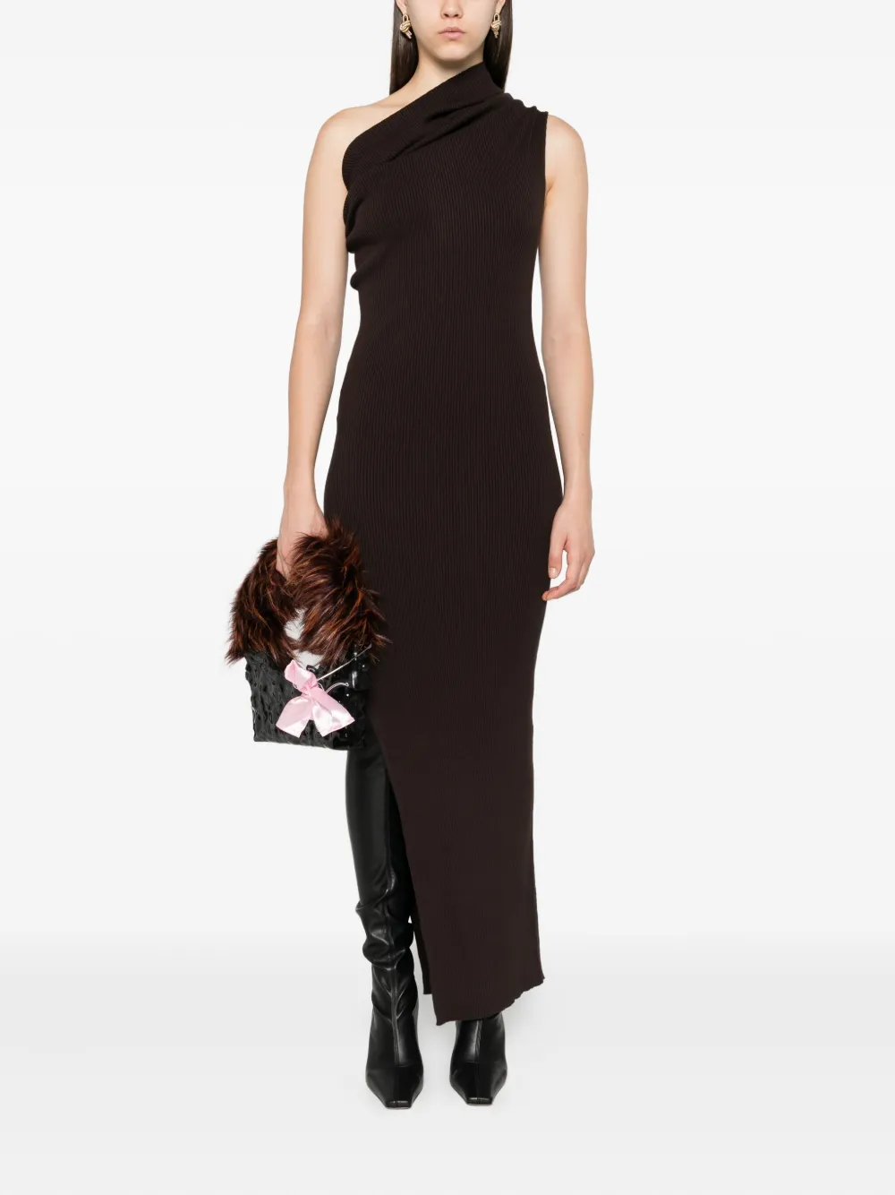 Rick Owens Thena asymmetrische geribbelde maxi-jurk Bruin