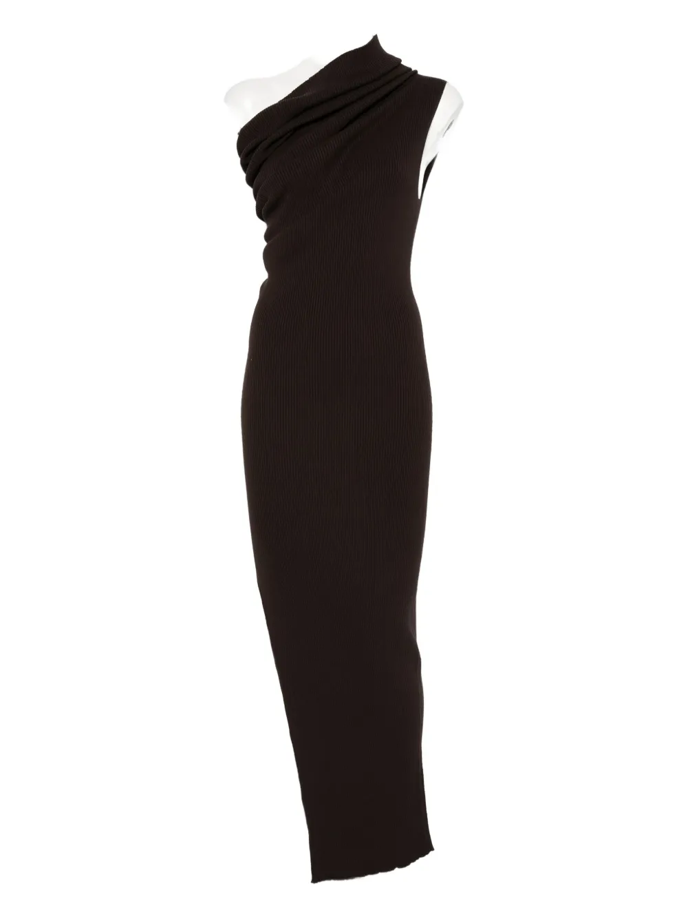 Rick Owens Thena one-shoulder ribbed maxi dress - Marrone